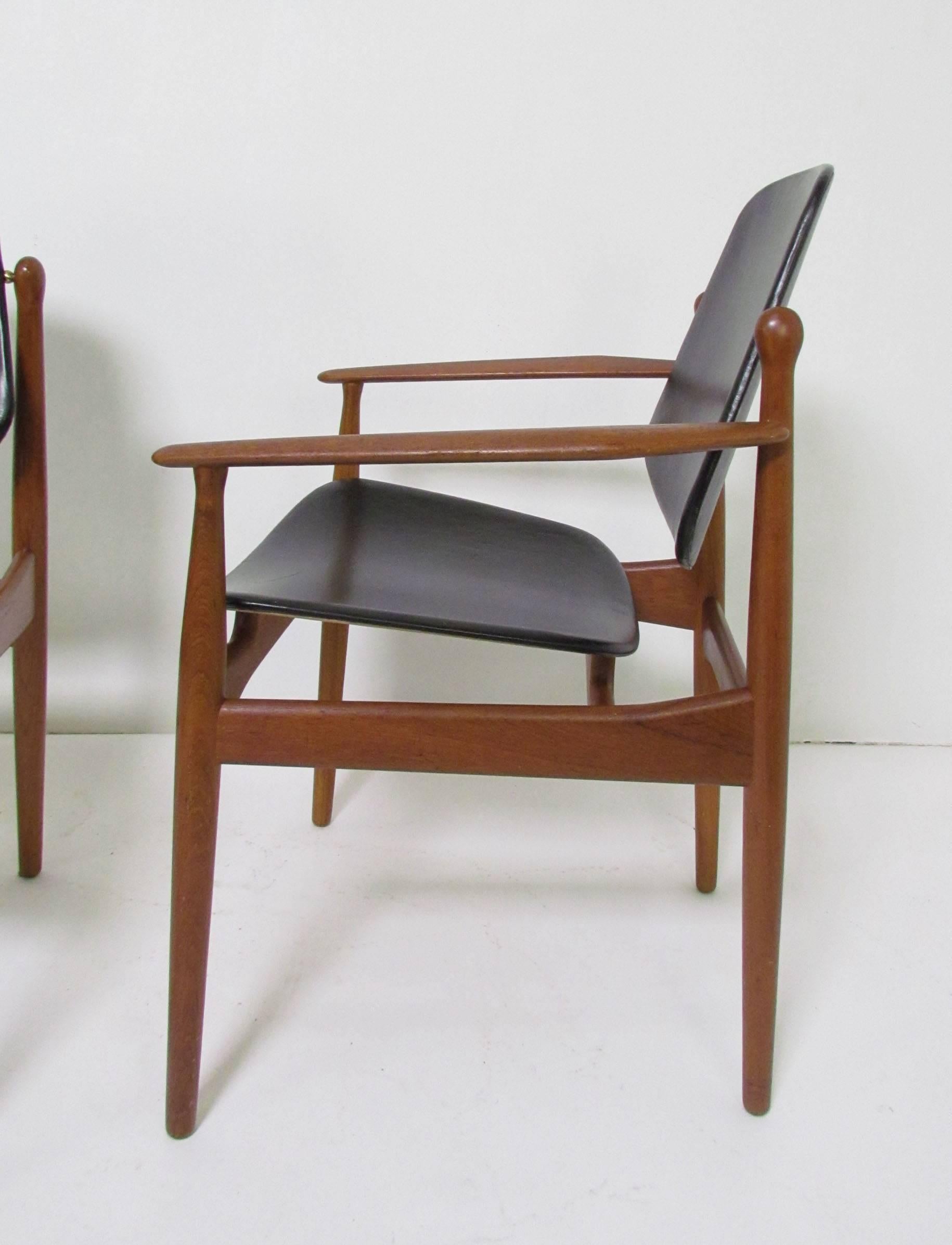 Set of Six Arne Vodder Teak & Leather Danish Dining Chairs, France & Daverkosen 1