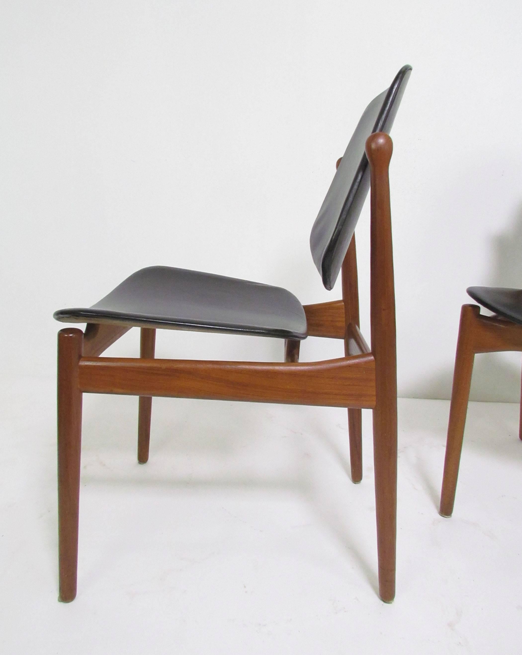 Scandinavian Modern Set of Six Arne Vodder Teak & Leather Danish Dining Chairs, France & Daverkosen