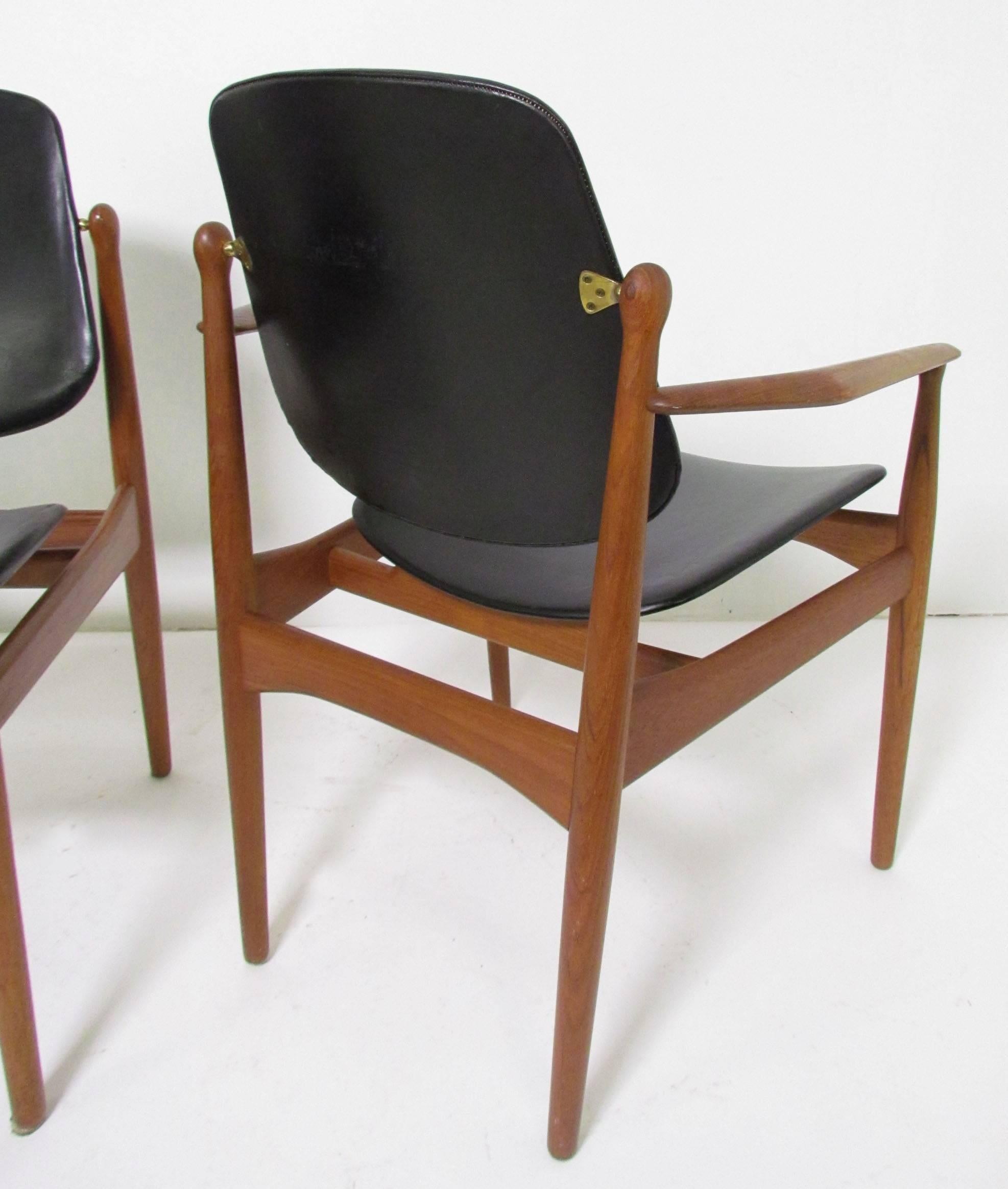 Set of Six Arne Vodder Teak & Leather Danish Dining Chairs, France & Daverkosen 2