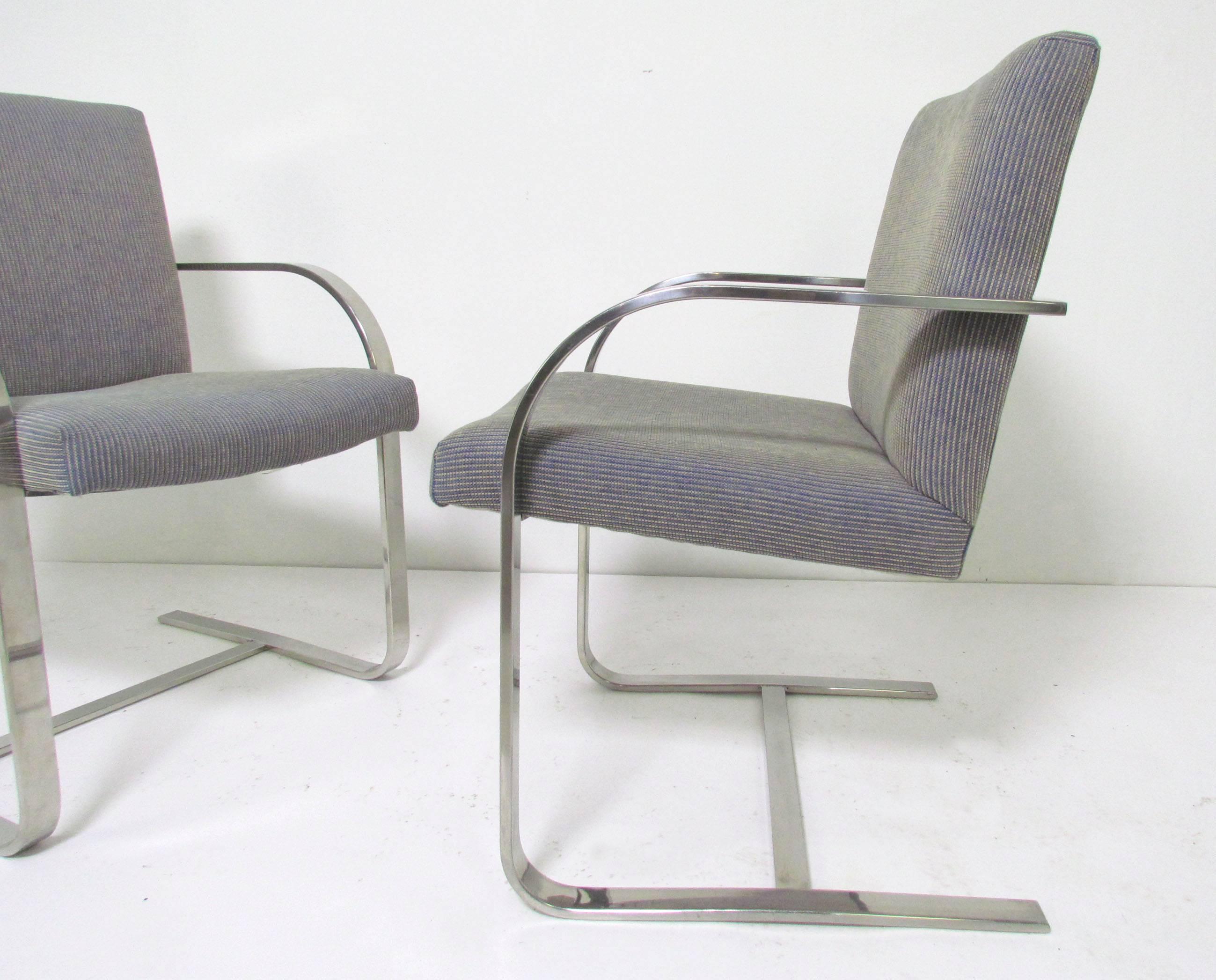 Mid-Century Modern Set of Four Flat Bar Chrome Brno Chairs, Style of Mies Van Der Rohe