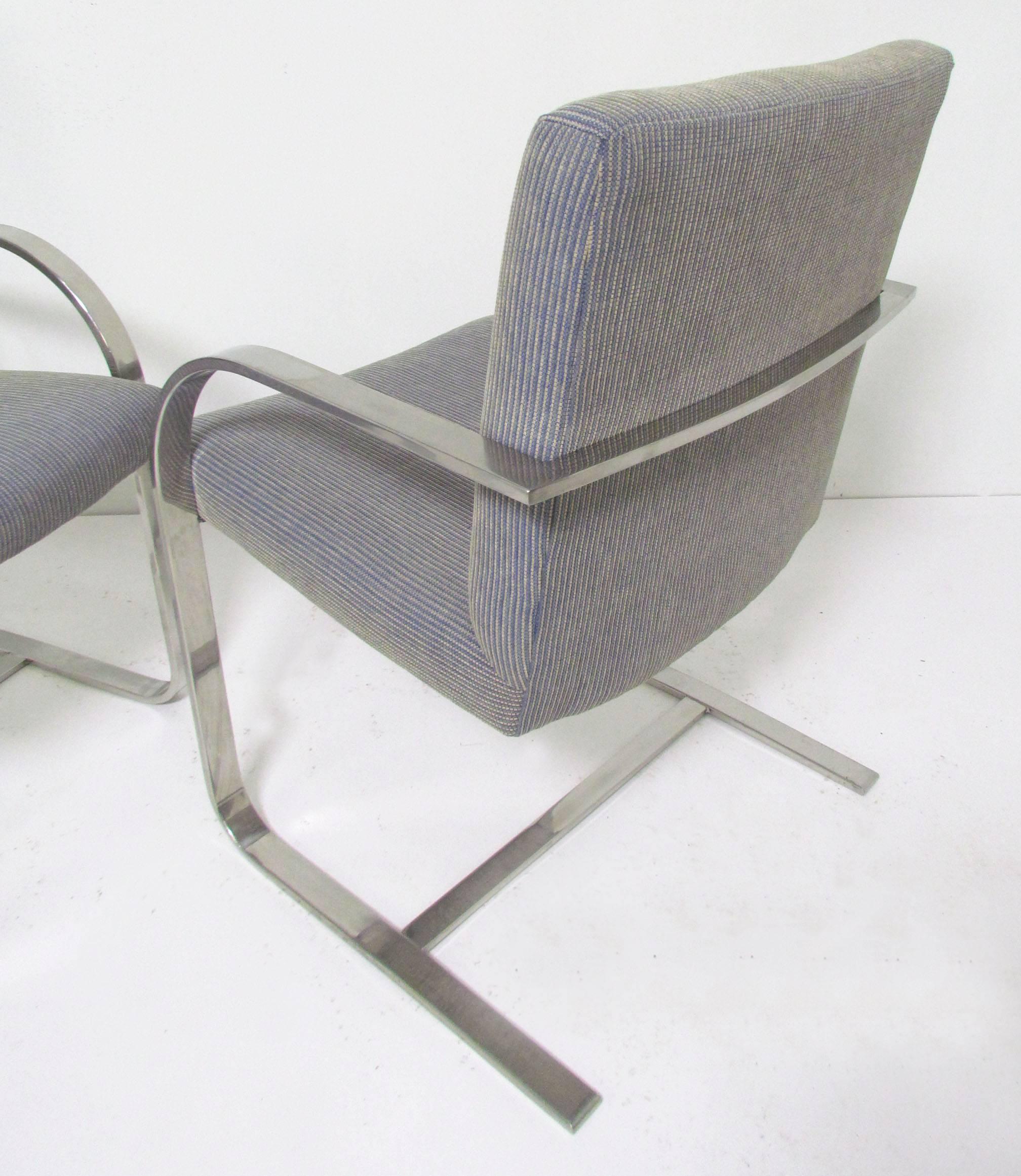 American Set of Four Flat Bar Chrome Brno Chairs, Style of Mies Van Der Rohe