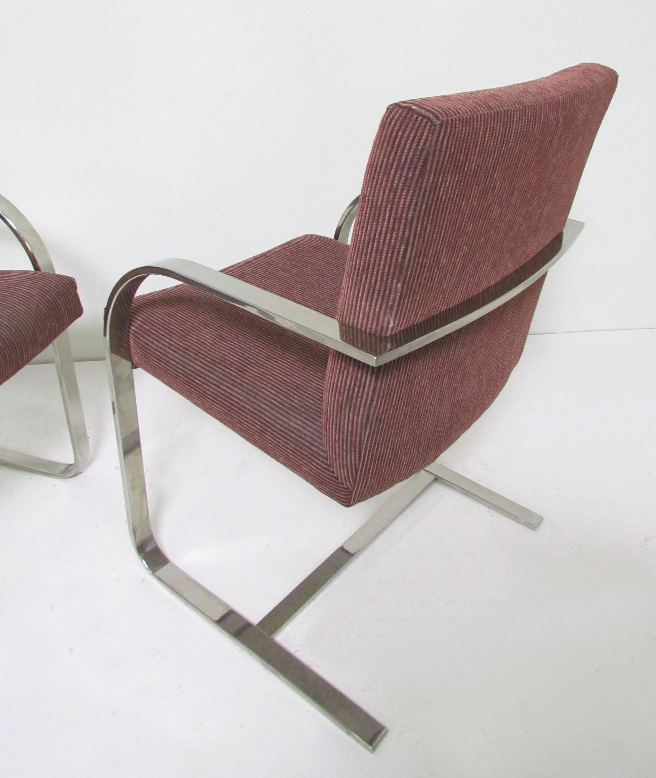 American Set of Four Flat Bar Chrome Brno Chairs, Style of Mies Van Der Rohe
