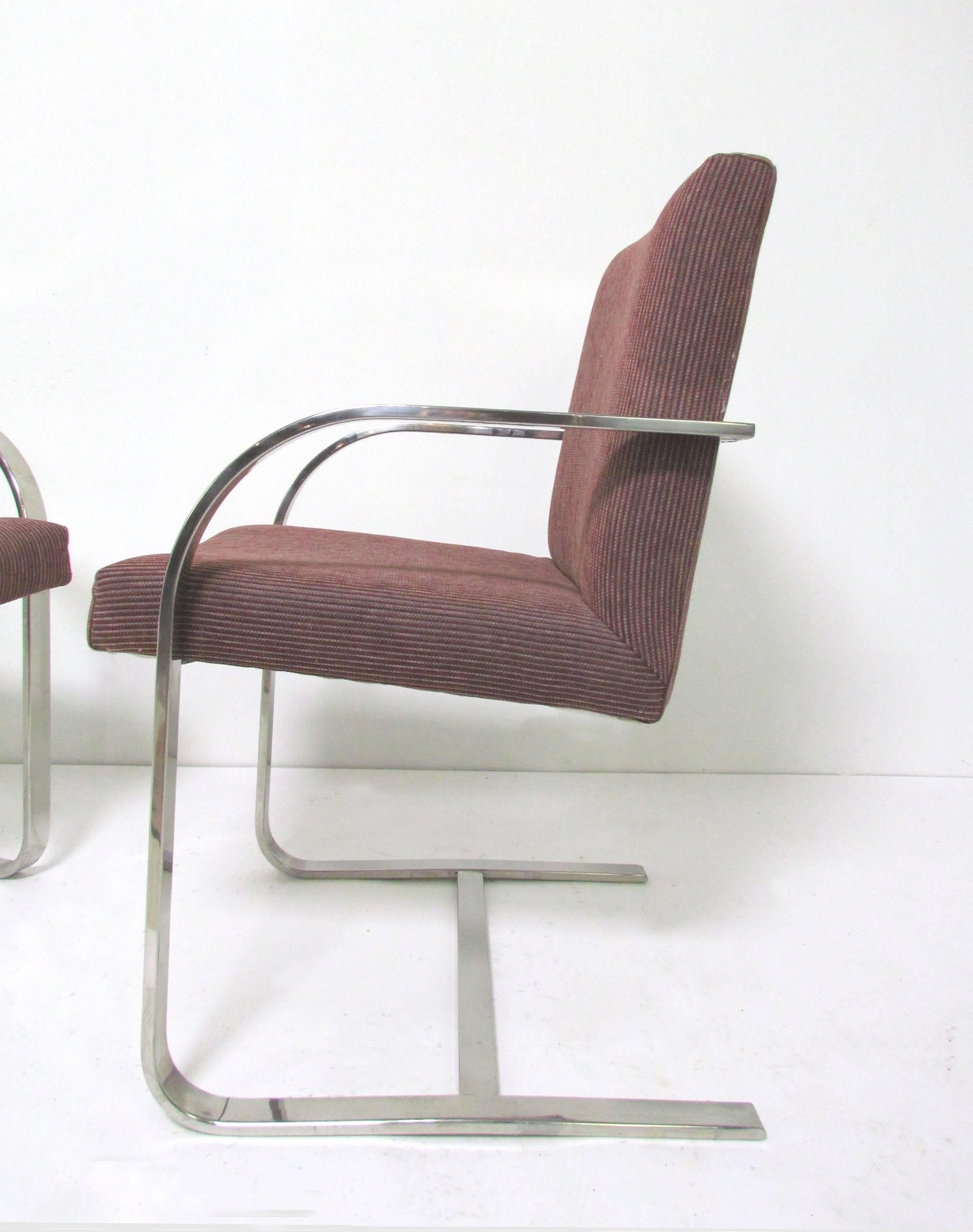 Mid-Century Modern Set of Four Flat Bar Chrome Brno Chairs, Style of Mies Van Der Rohe