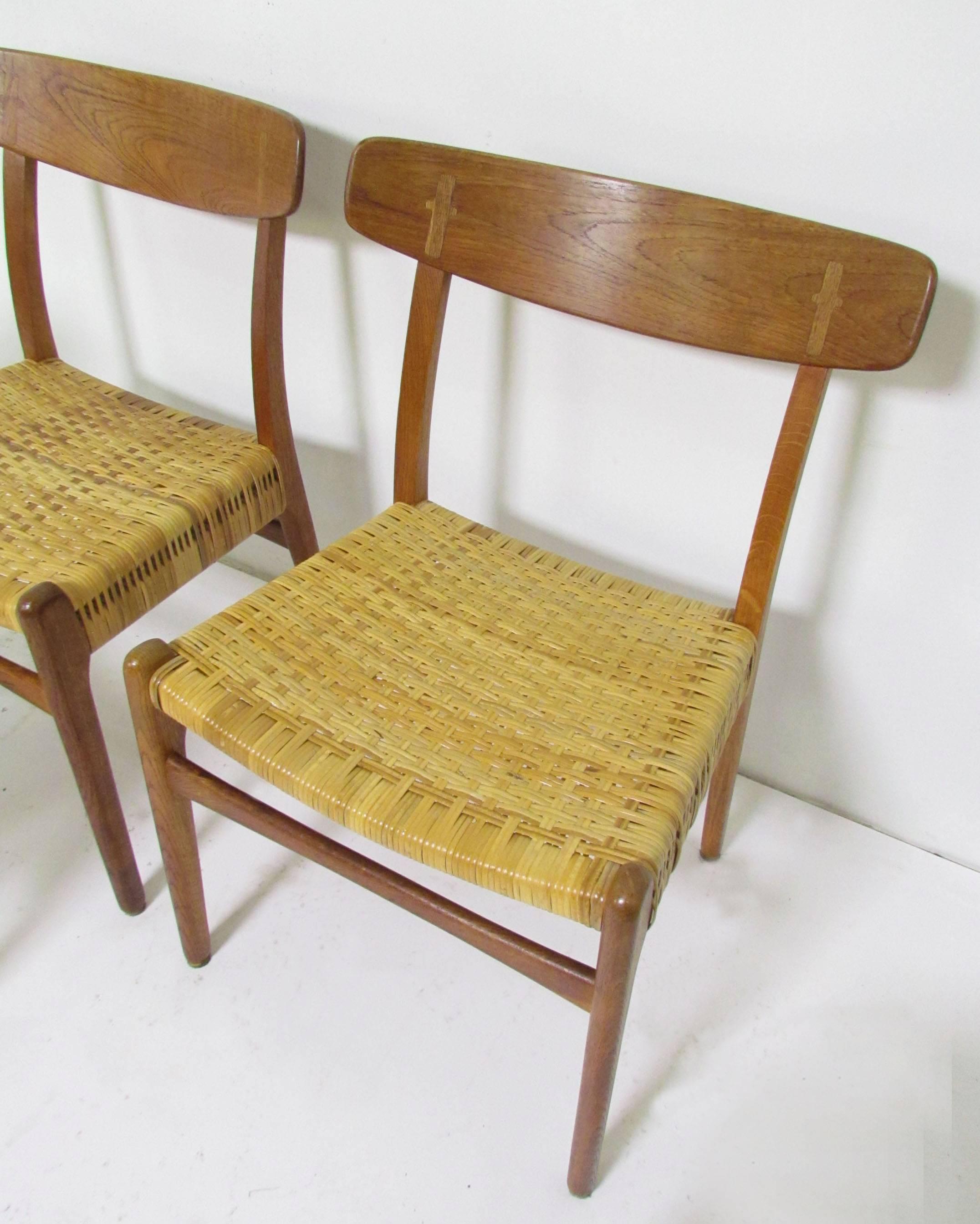 Set of Four Hans Wegner CH-23 Dining Chairs in Cane, Teak and Oak, circa 1950s In Good Condition In Peabody, MA