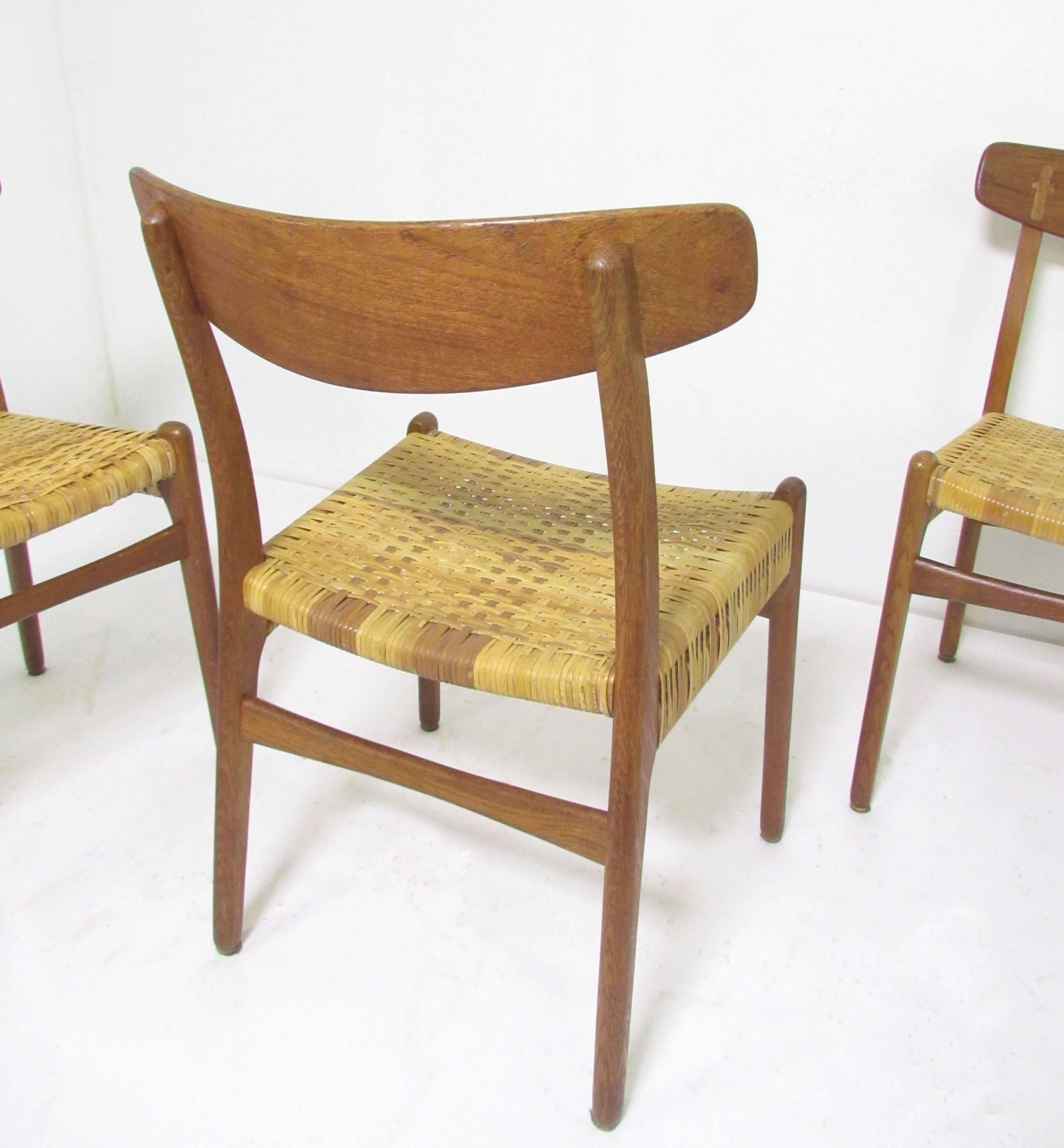 Set of Four Hans Wegner CH-23 Dining Chairs in Cane, Teak and Oak, circa 1950s 3