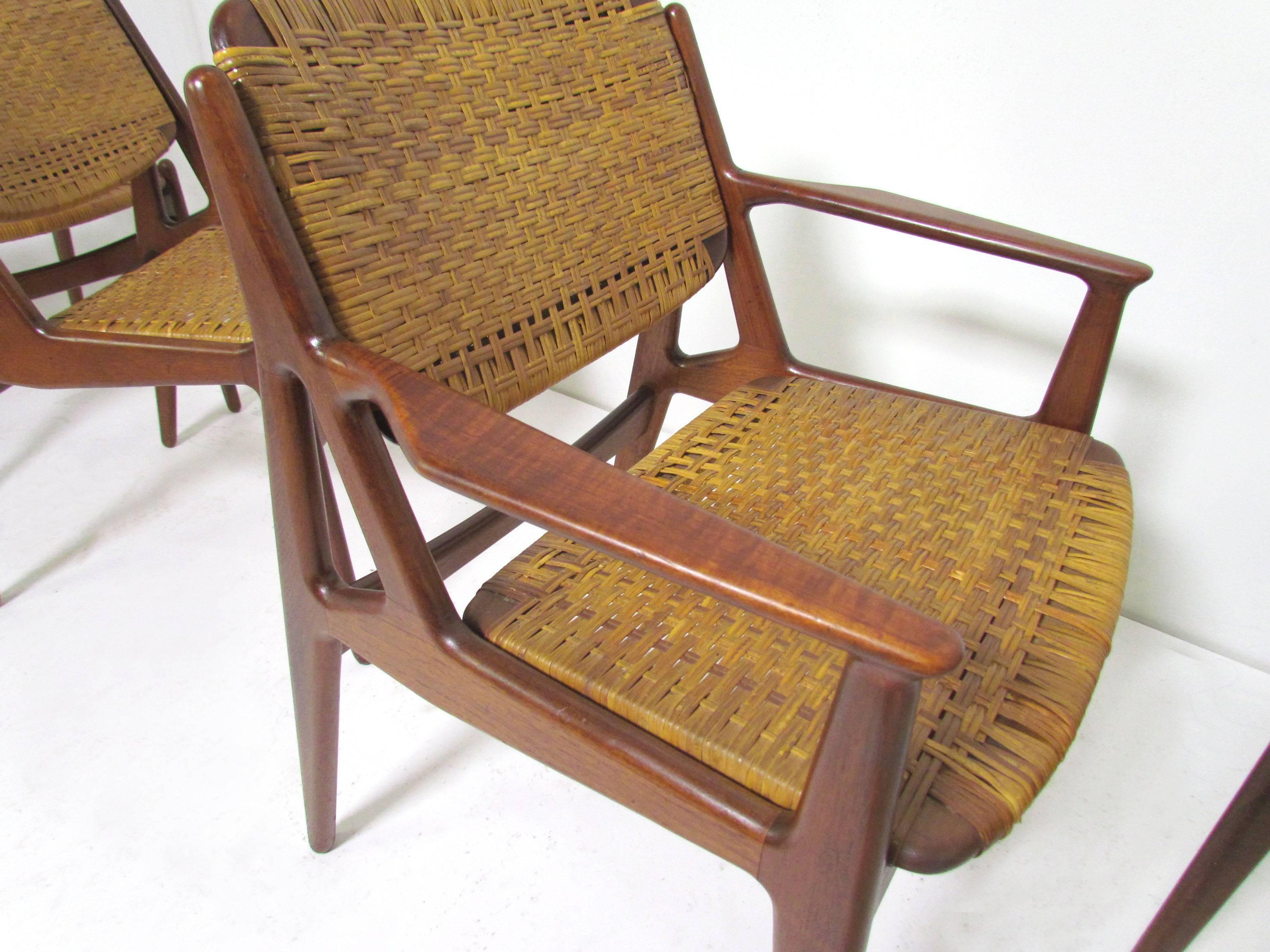 Mid-20th Century Set of Five Danish Teak and Cane Dining Chairs by Arne Vodder for Vamo