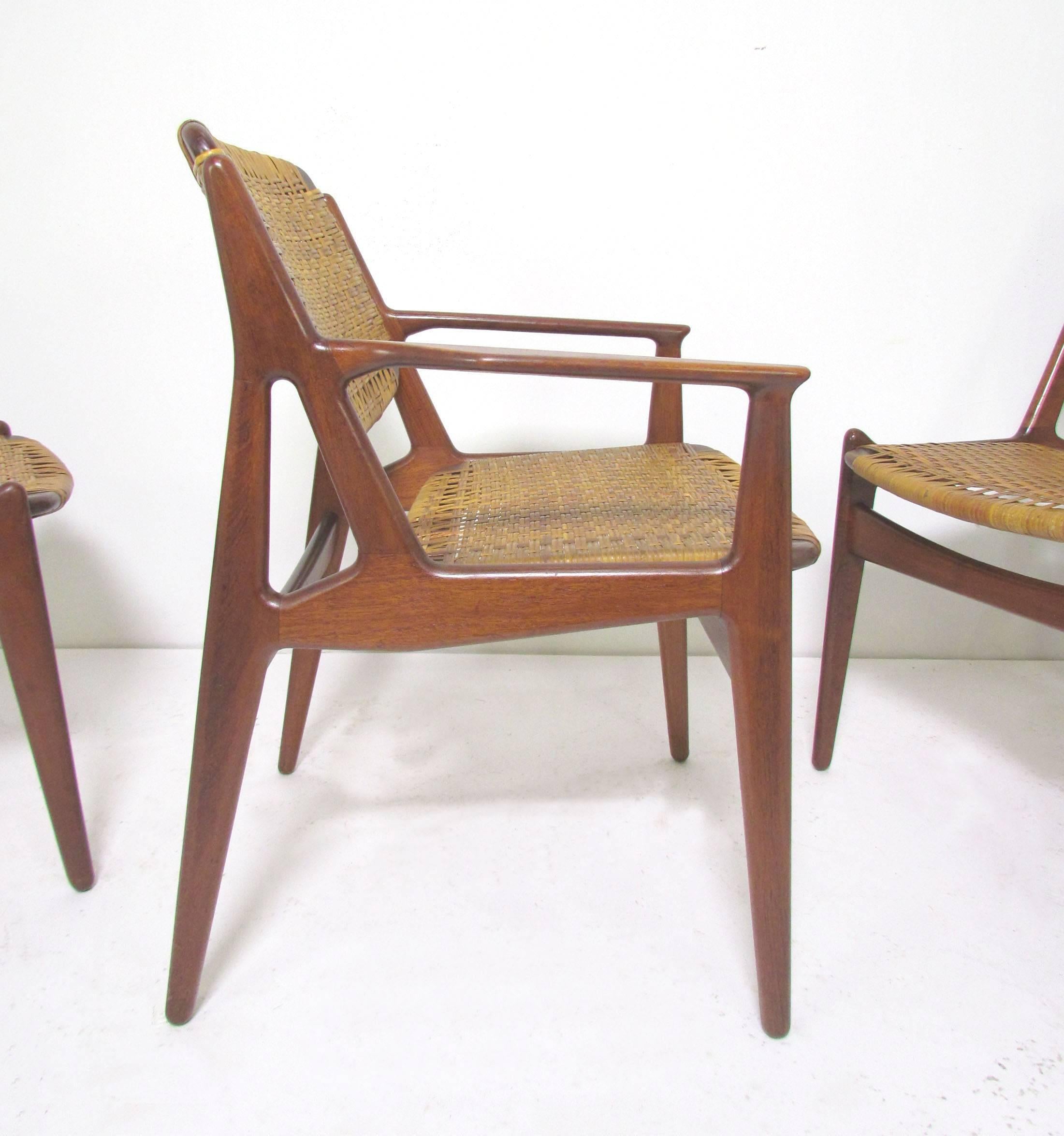 Set of Five Danish Teak and Cane Dining Chairs by Arne Vodder for Vamo In Good Condition In Peabody, MA