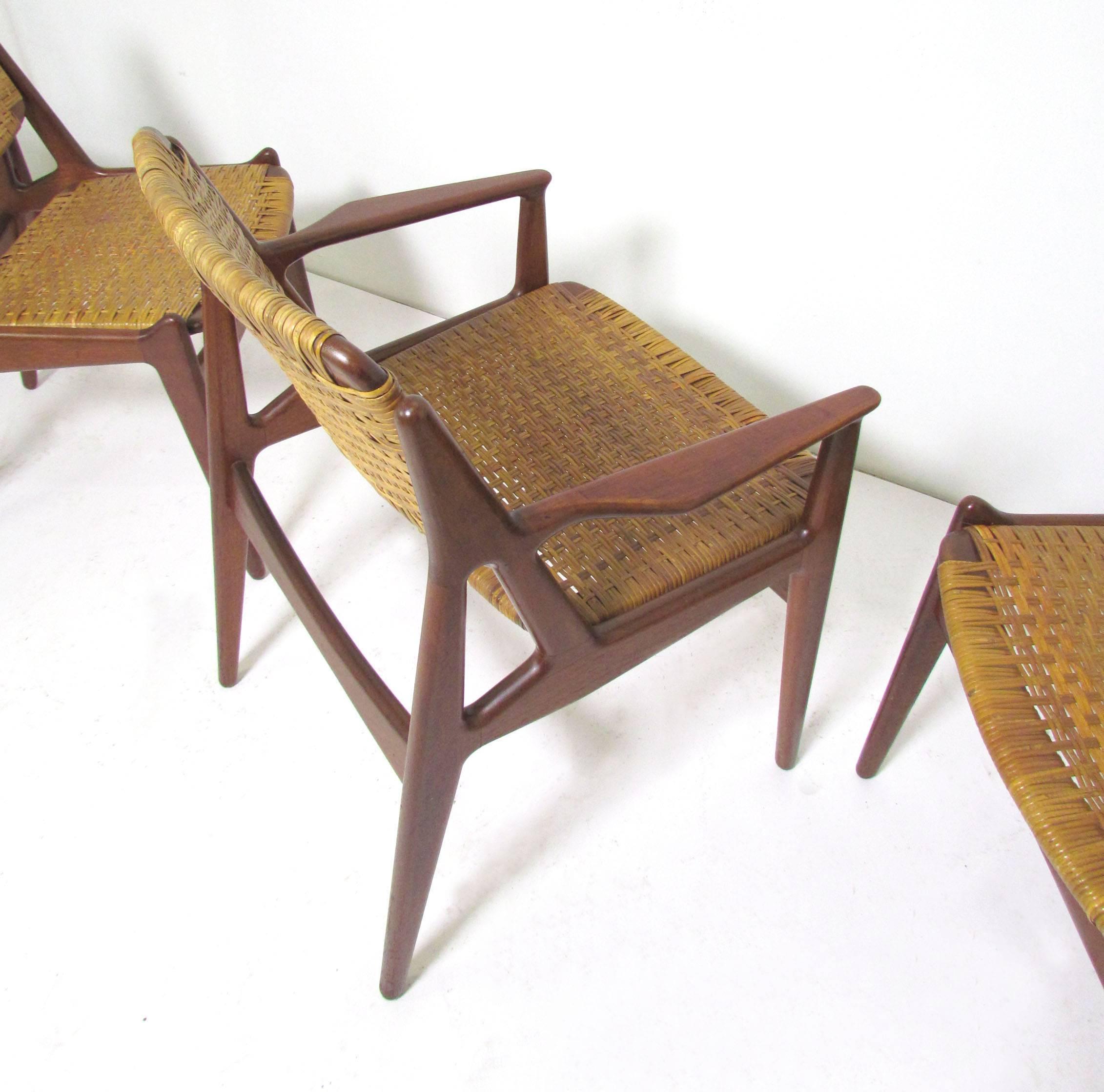 Set of Five Danish Teak and Cane Dining Chairs by Arne Vodder for Vamo 1
