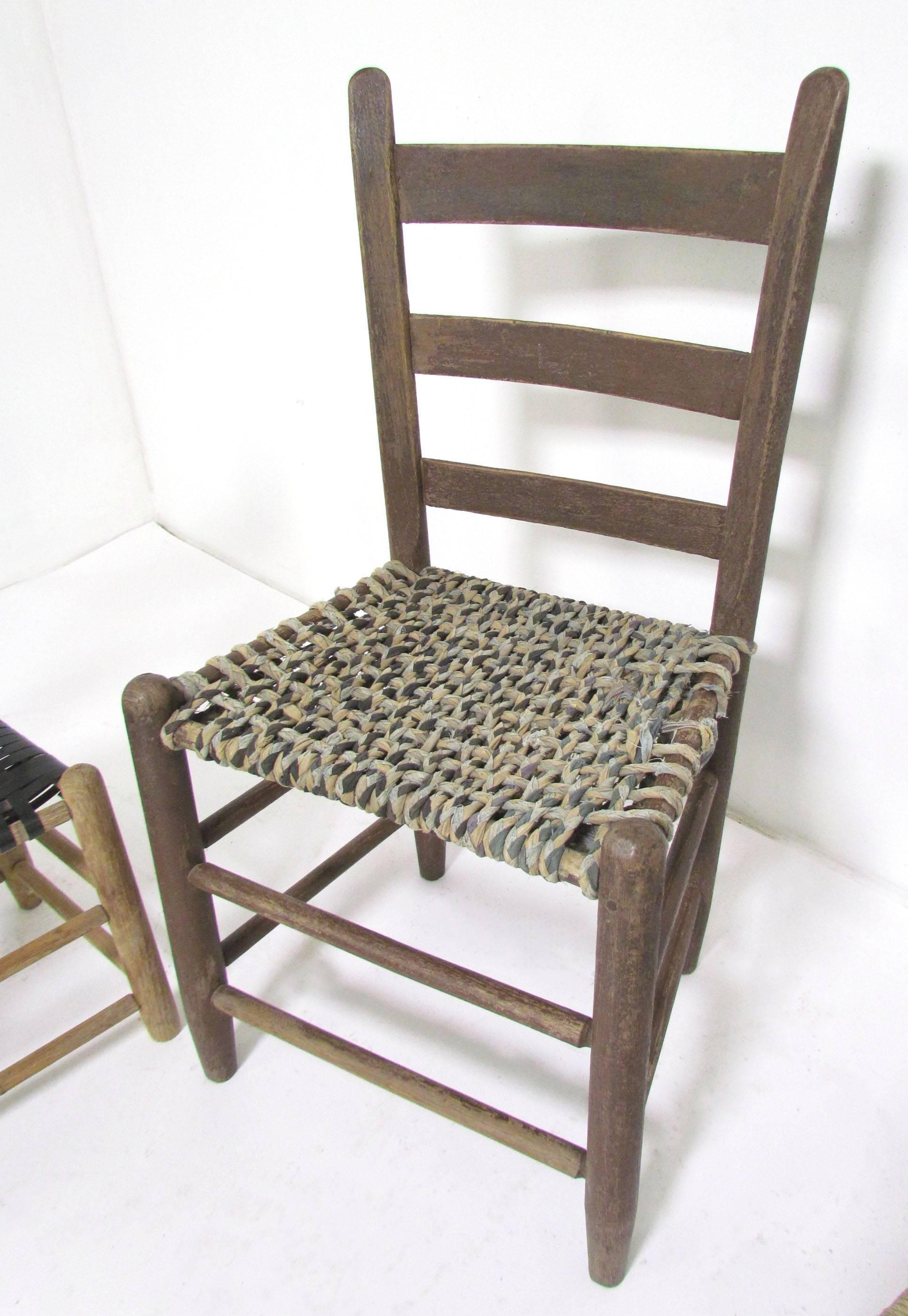 Wood Antique Primitive Folk Art Chair Collection, Set of Six