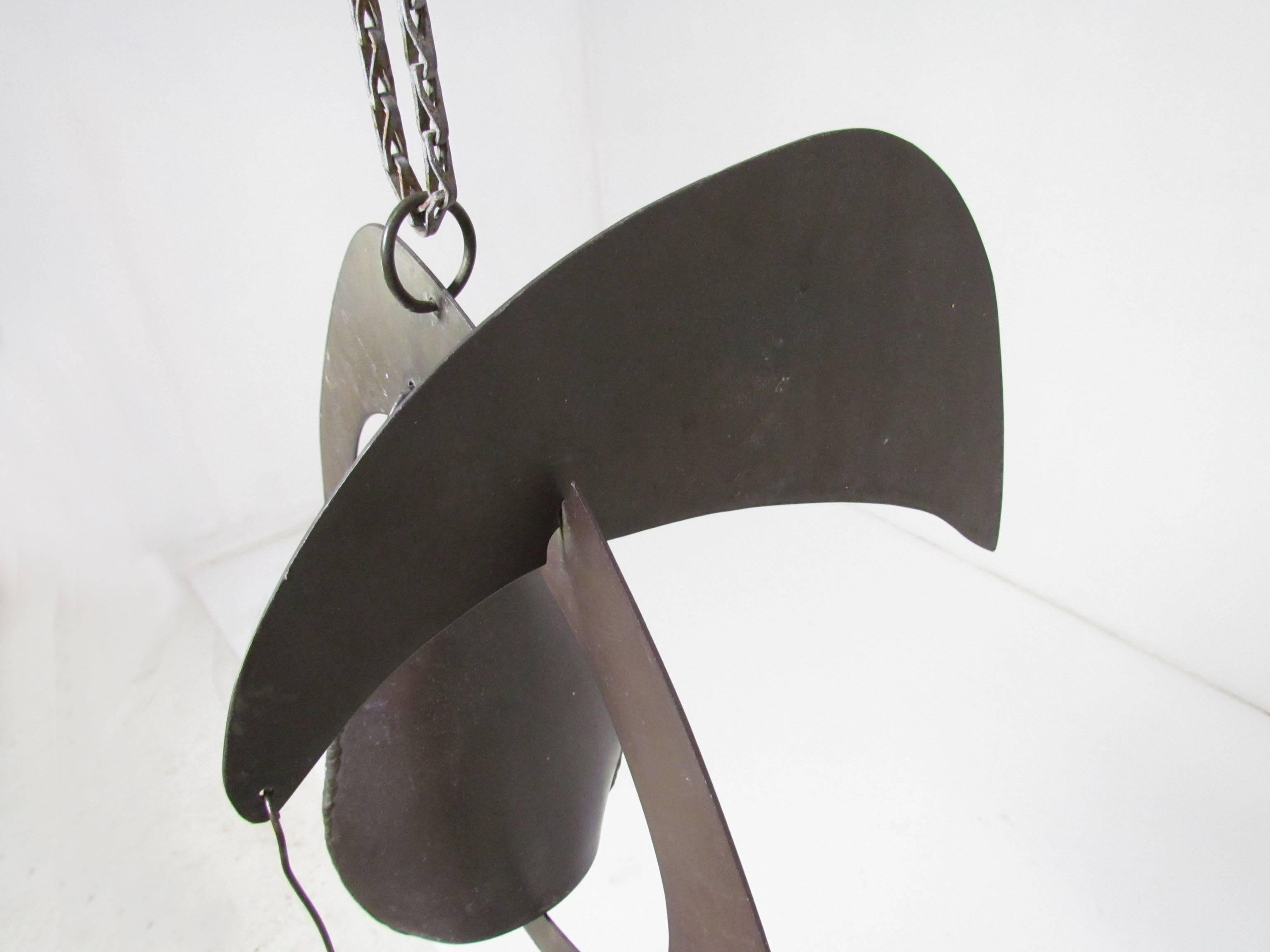 American Handmade Hanging Abstract Sculpture, Kinetic Wind Chime/Bell, circa 1970s
