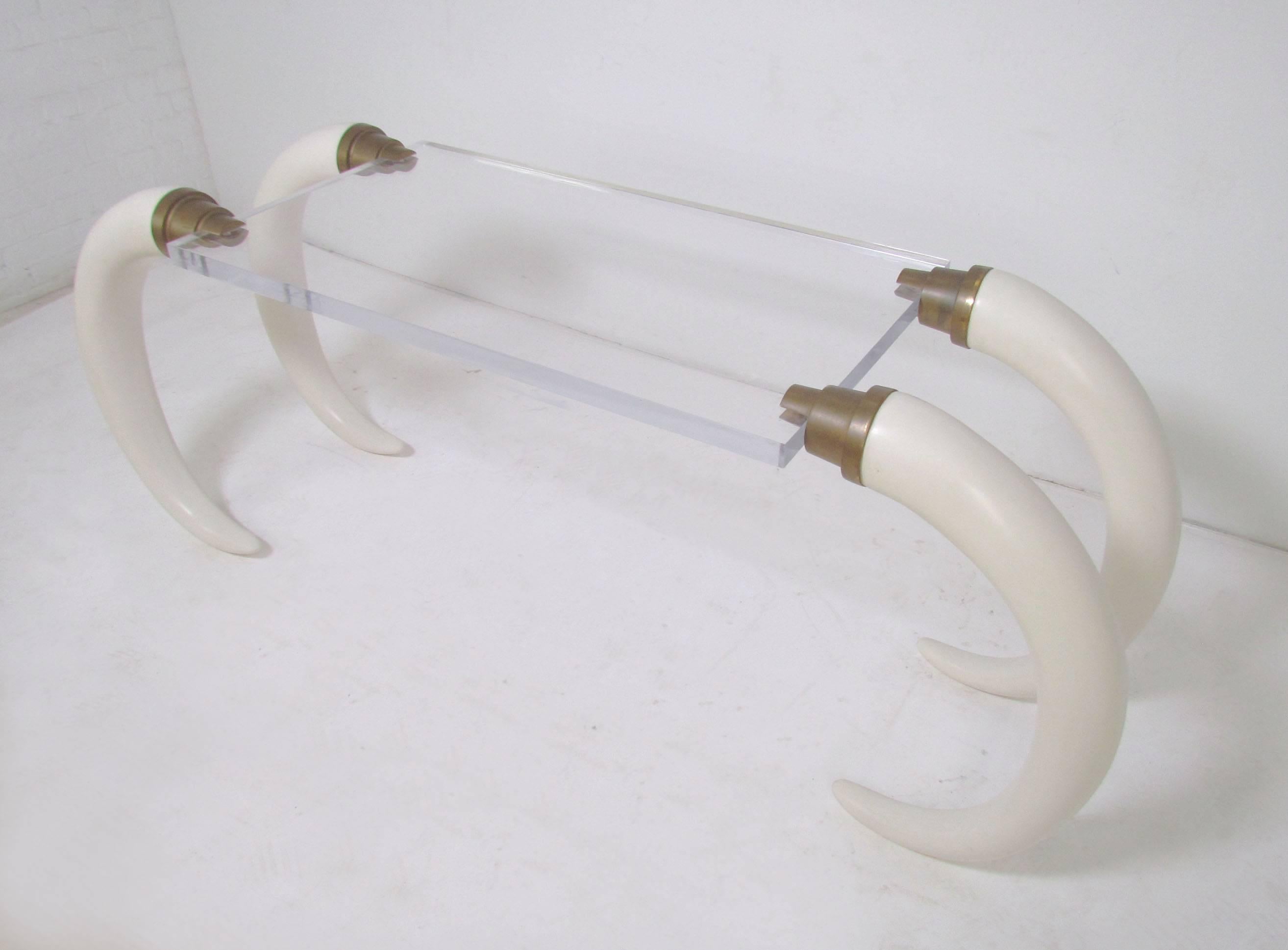 Mid-Century Modern Versailles Collection Faux Tusk and Lucite Table in Manner of Karl Springer