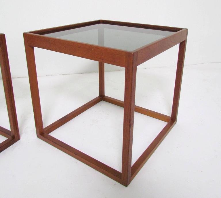 Pair Of Mid Century Danish Teak Cube Form End Tables Circa 1960s