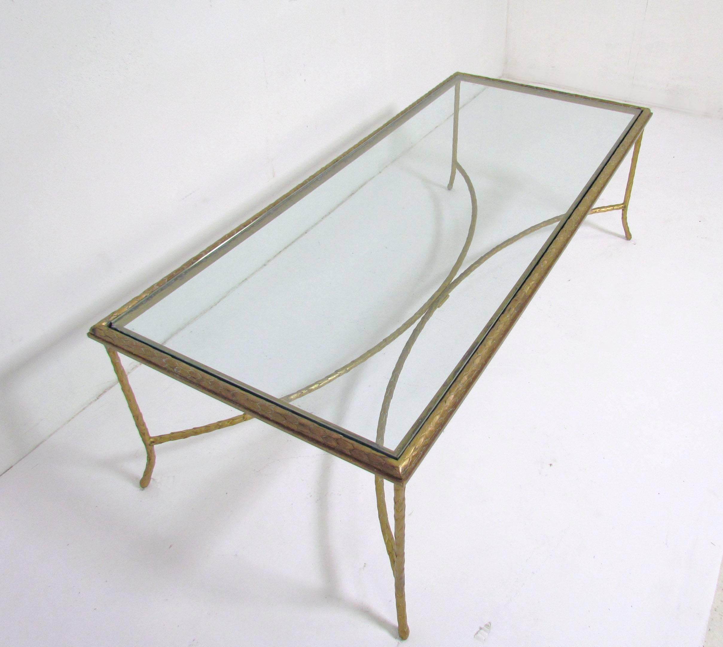Hollywood Regency Gilded Bronze Coffee Table Attributed to Maison Bagues, circa 1950s
