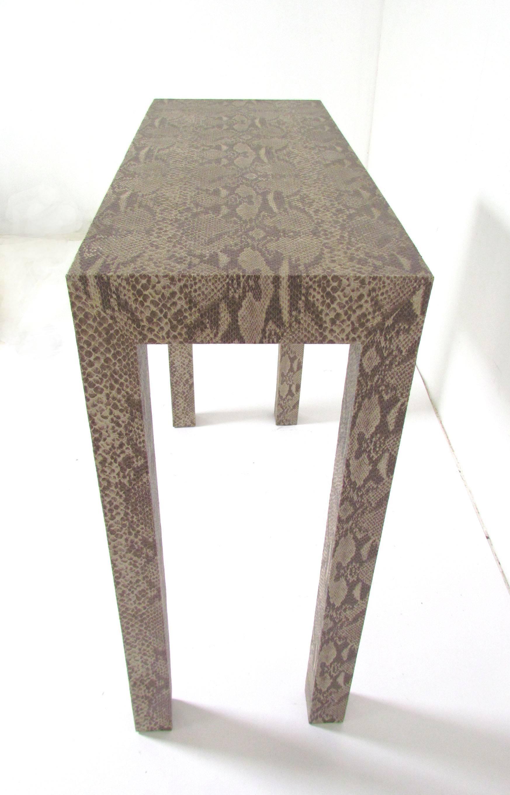Faux Leather Console Table Wrapped in Faux Python in Manner of Karl Springer, circa 1970s