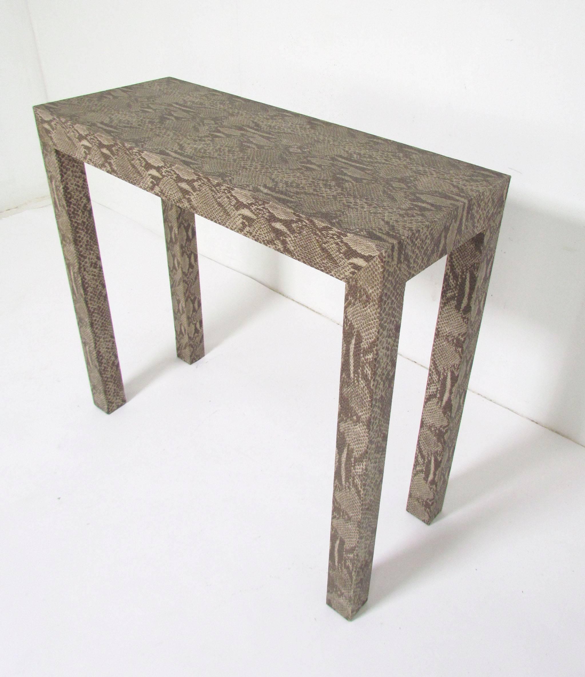 Mid-Century Modern Console Table Wrapped in Faux Python in Manner of Karl Springer, circa 1970s