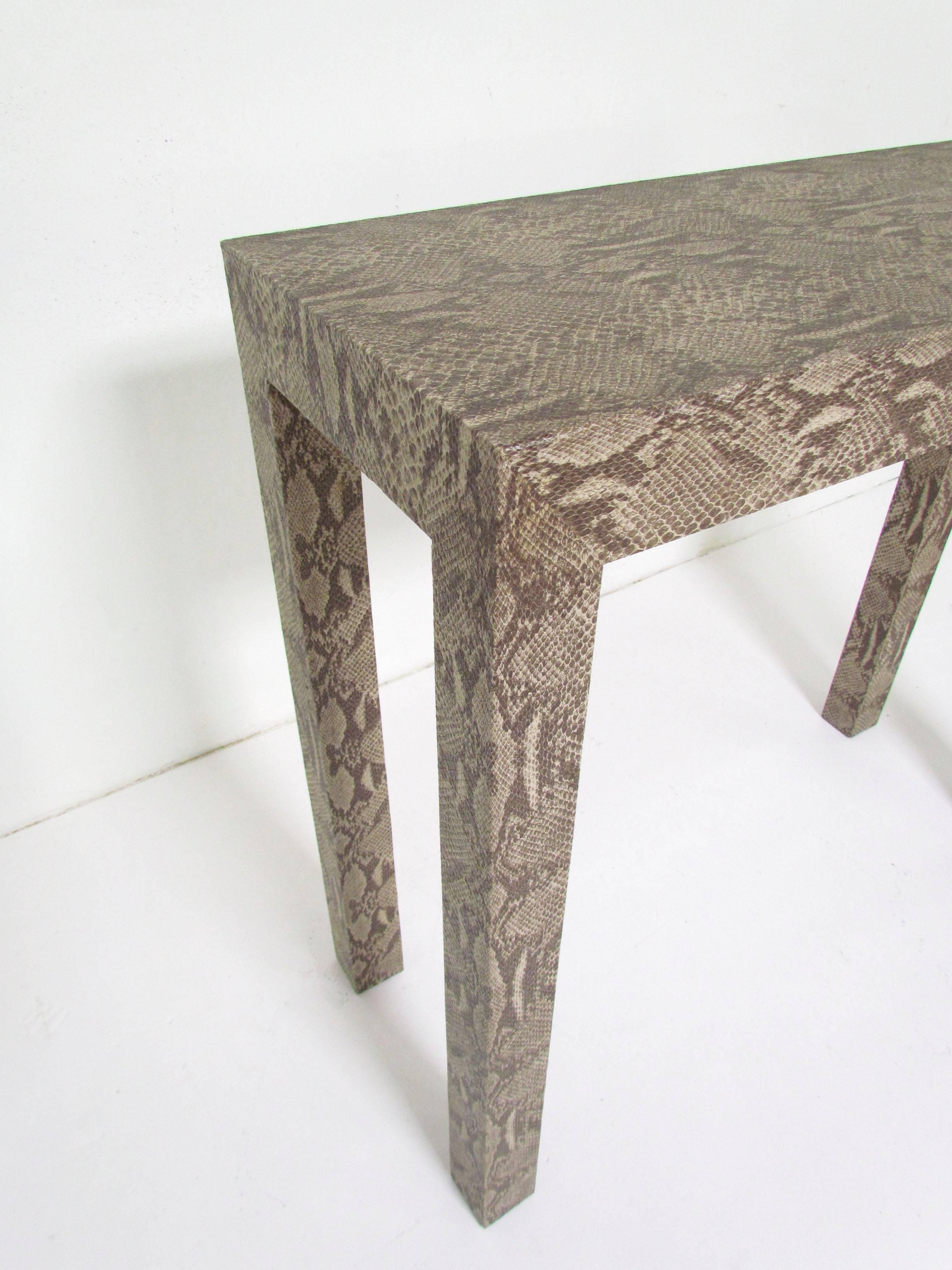 Console Table Wrapped in Faux Python in Manner of Karl Springer, circa 1970s In Excellent Condition In Peabody, MA