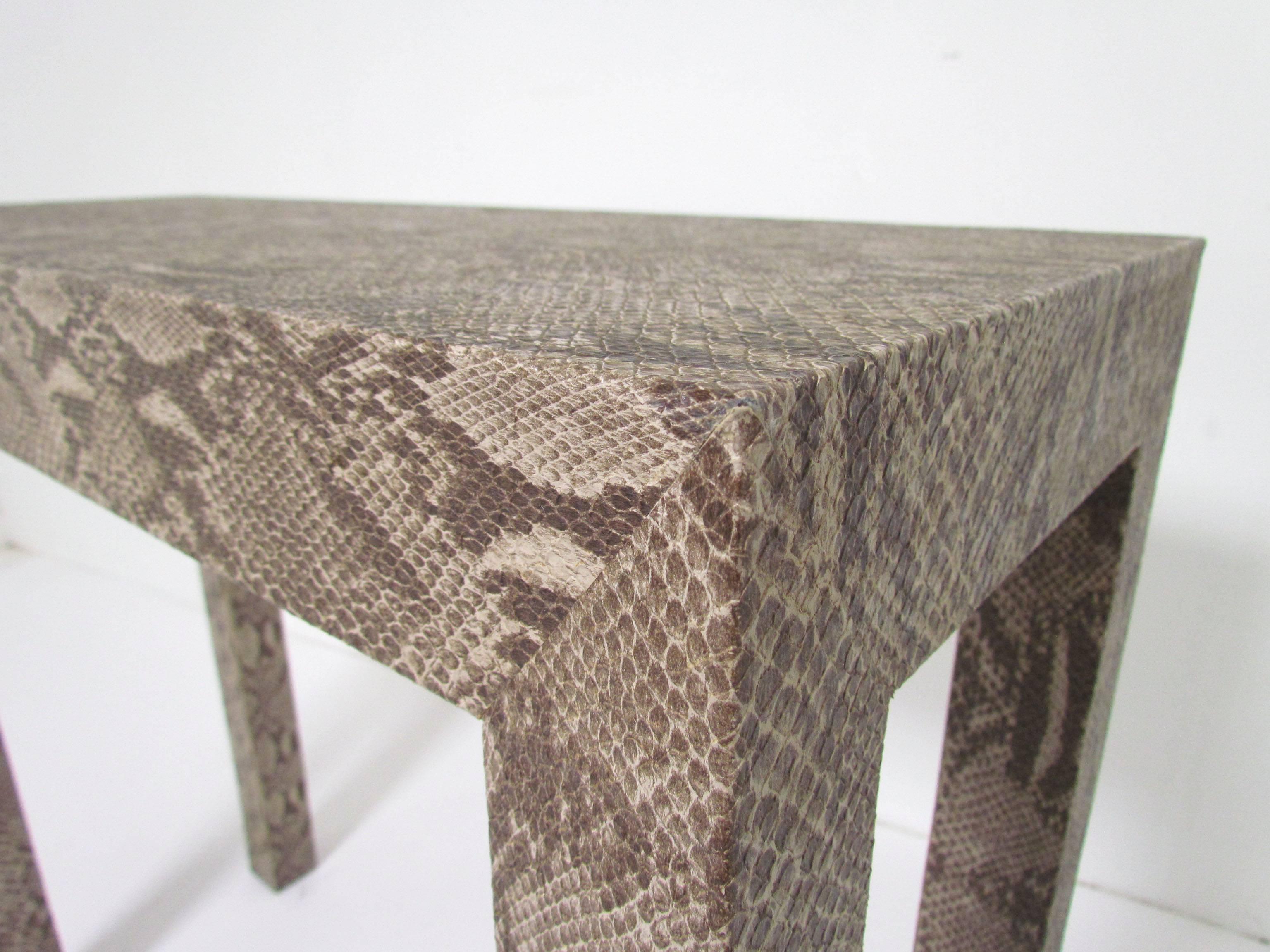 Late 20th Century Console Table Wrapped in Faux Python in Manner of Karl Springer, circa 1970s