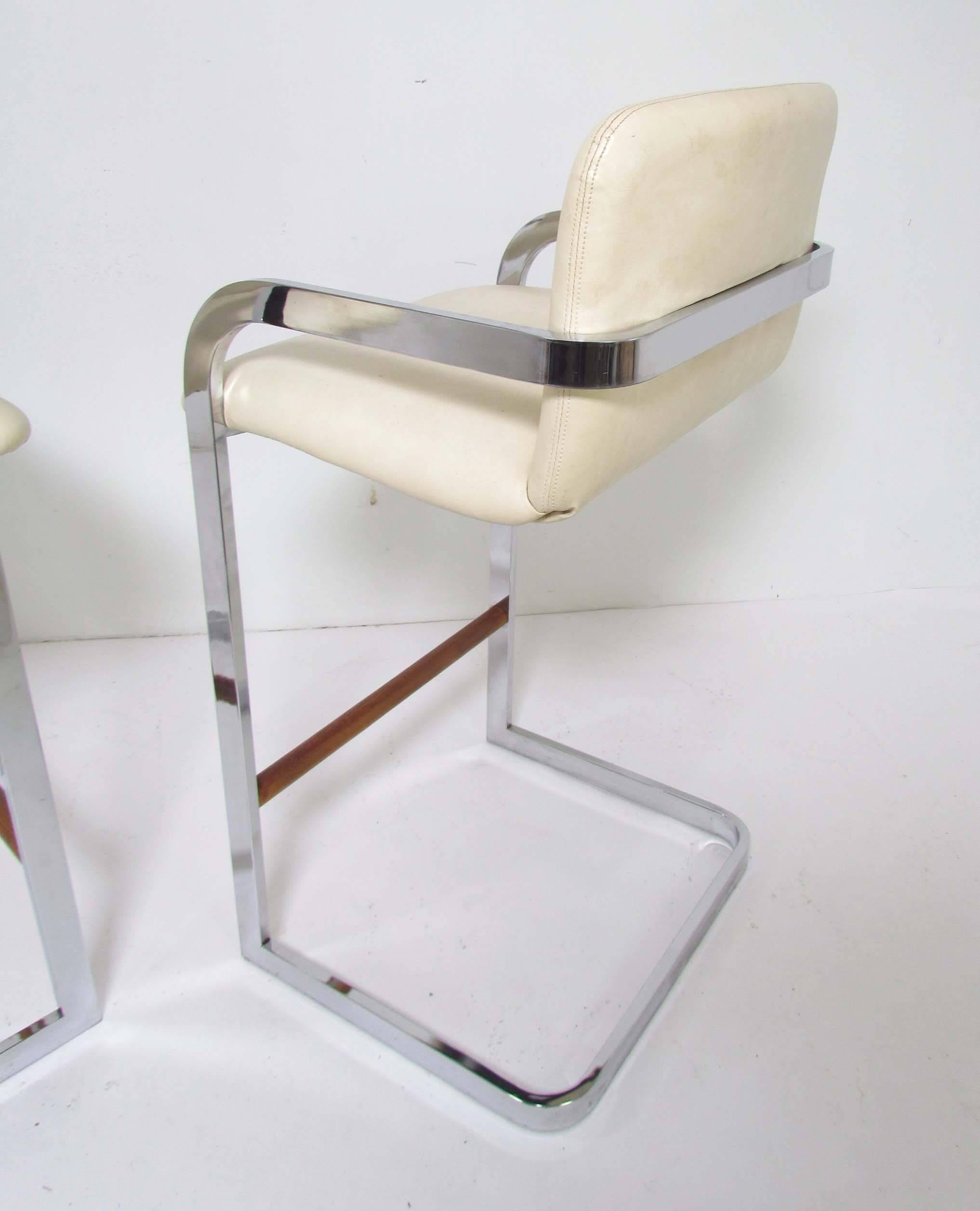 American Pair of Chrome Cantilever Bar Stools by Design Institute America (DIA)