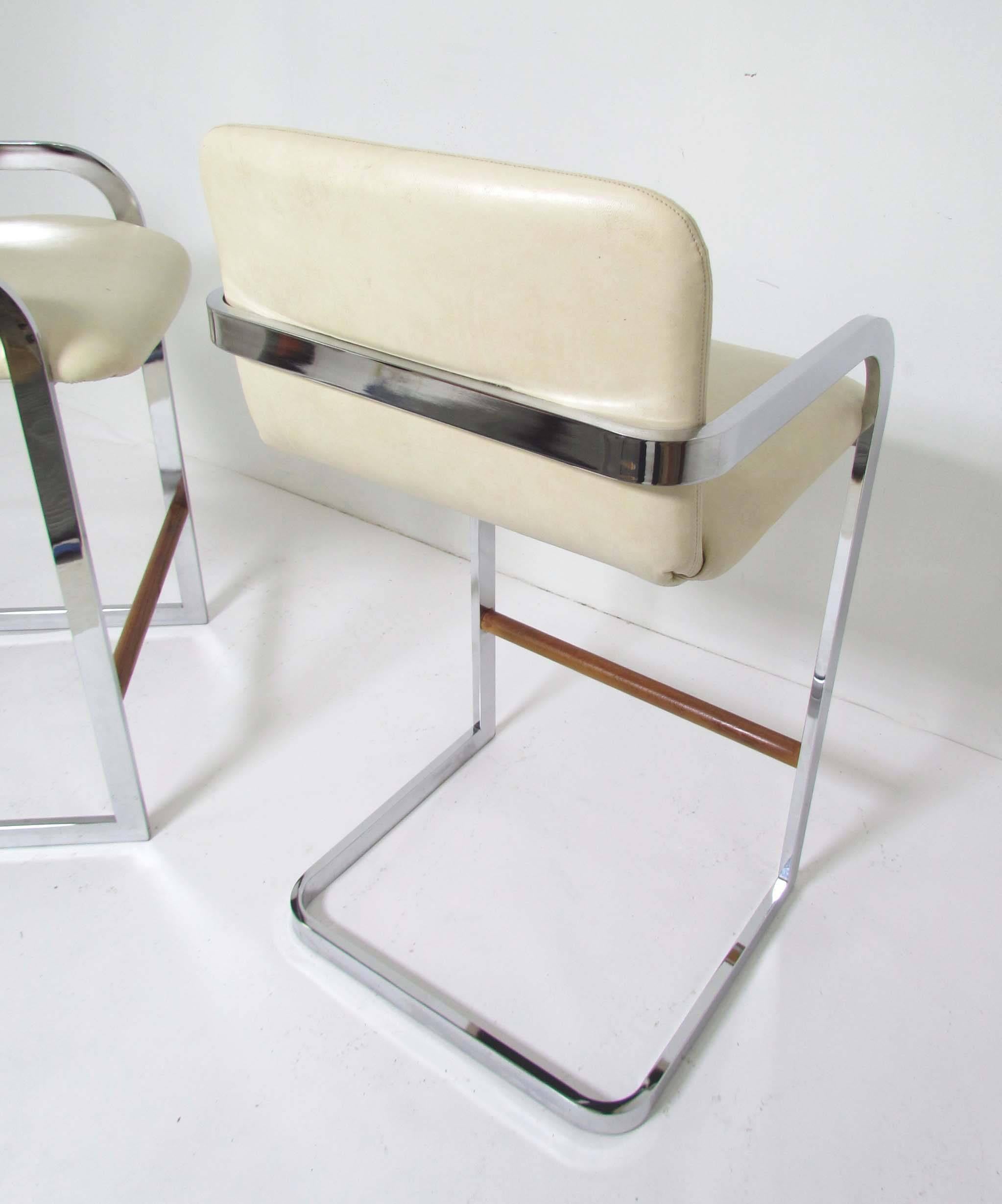 Mid-Century Modern Pair of Chrome Cantilever Bar Stools by Design Institute America (DIA)