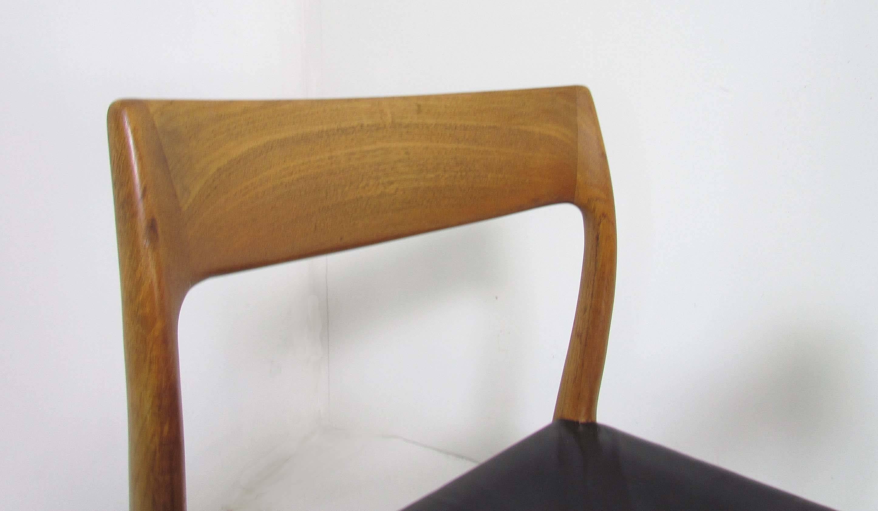Leather Set of Five Danish Teak Dining Chairs by Niels Moller for Jl Moller, circa 1960s