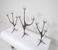 Aharon Bezalel Bronze Sculpture Menorah Candelabra in Three Parts, circa 1970s
