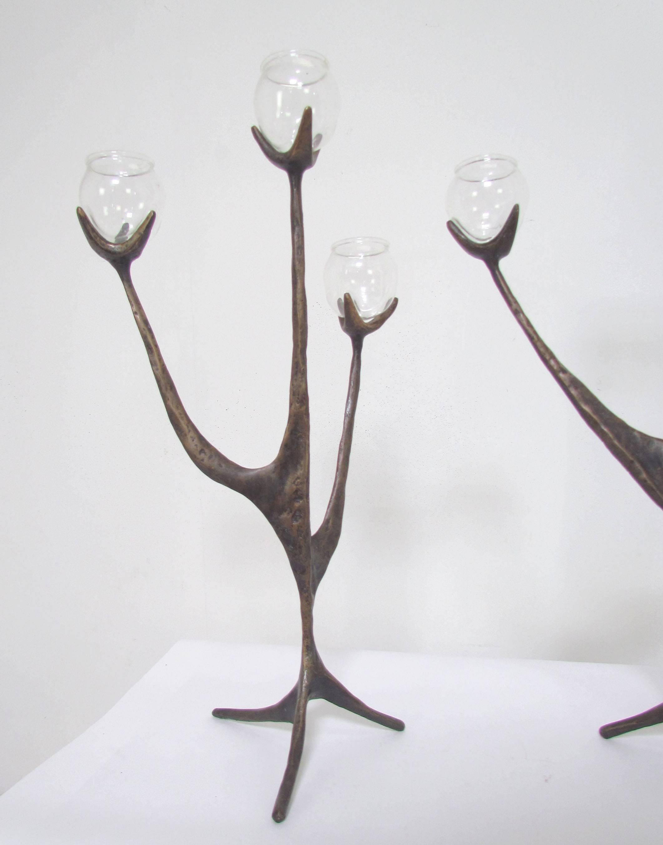 Israeli Aharon Bezalel Bronze Sculpture Menorah Candelabra in Three Parts, circa 1970s