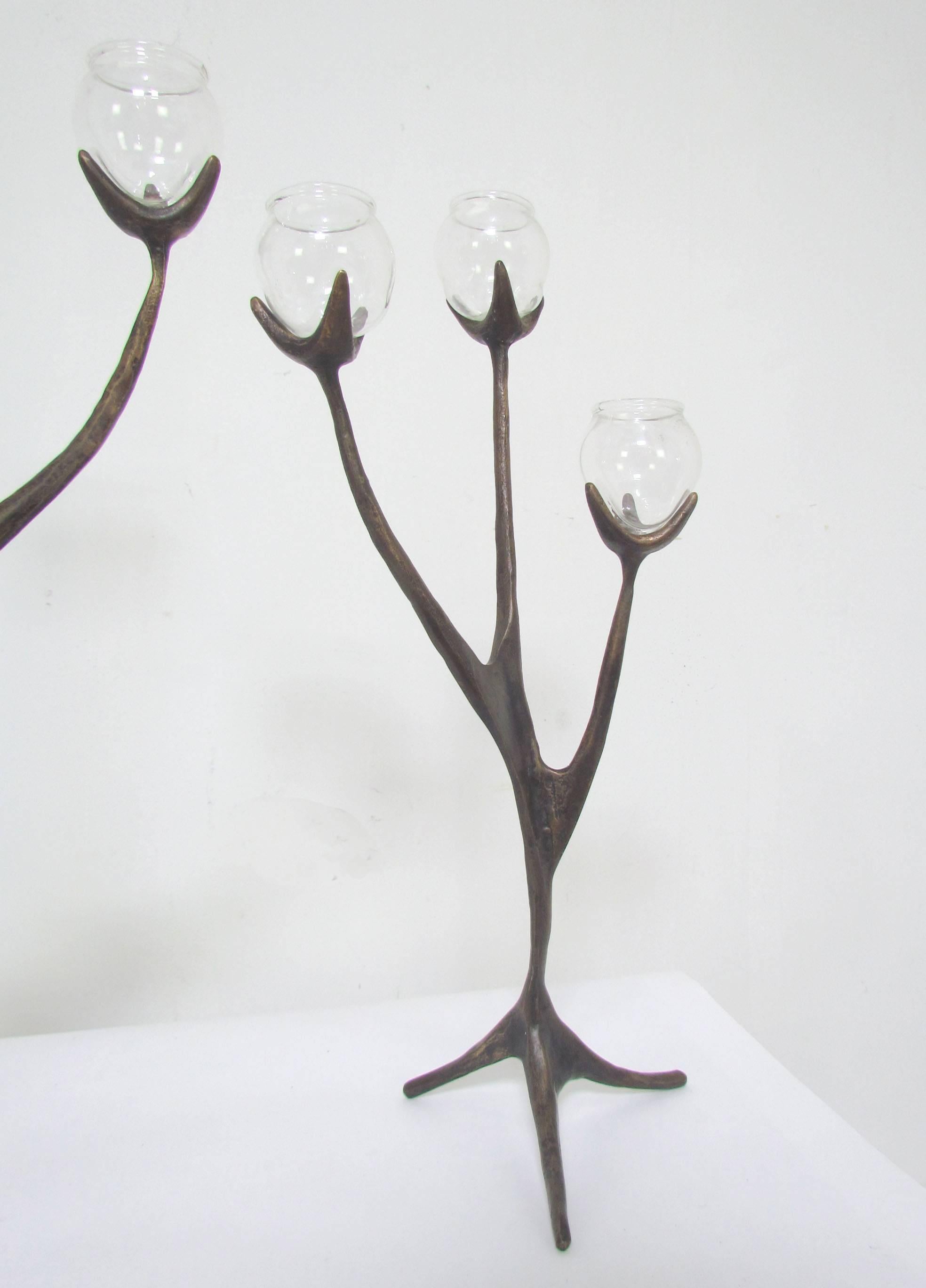 Late 20th Century Aharon Bezalel Bronze Sculpture Menorah Candelabra in Three Parts, circa 1970s