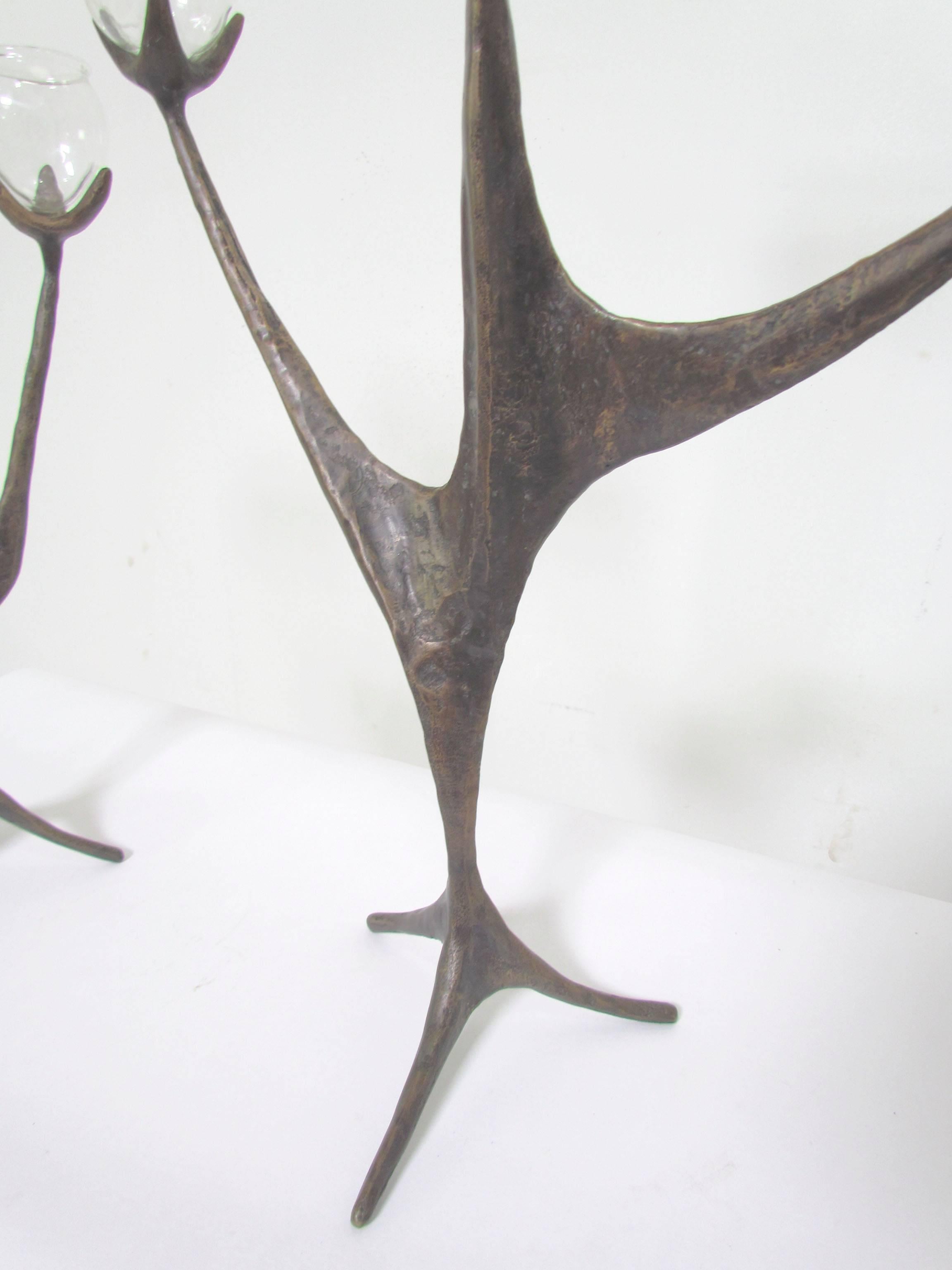 Aharon Bezalel Bronze Sculpture Menorah Candelabra in Three Parts, circa 1970s 2