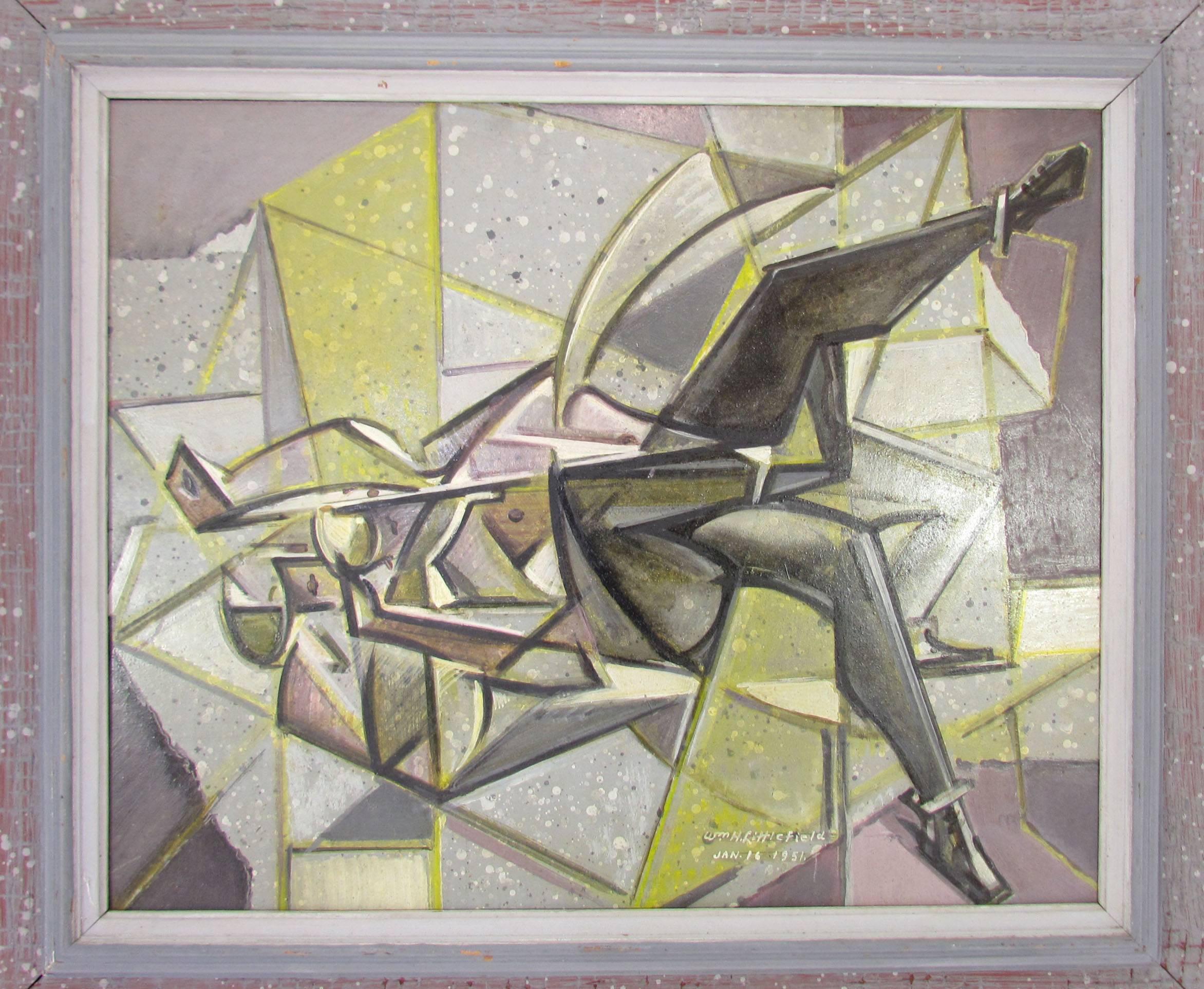 Abstract cubist painting by listed Boston artist William Littlefield, titled 