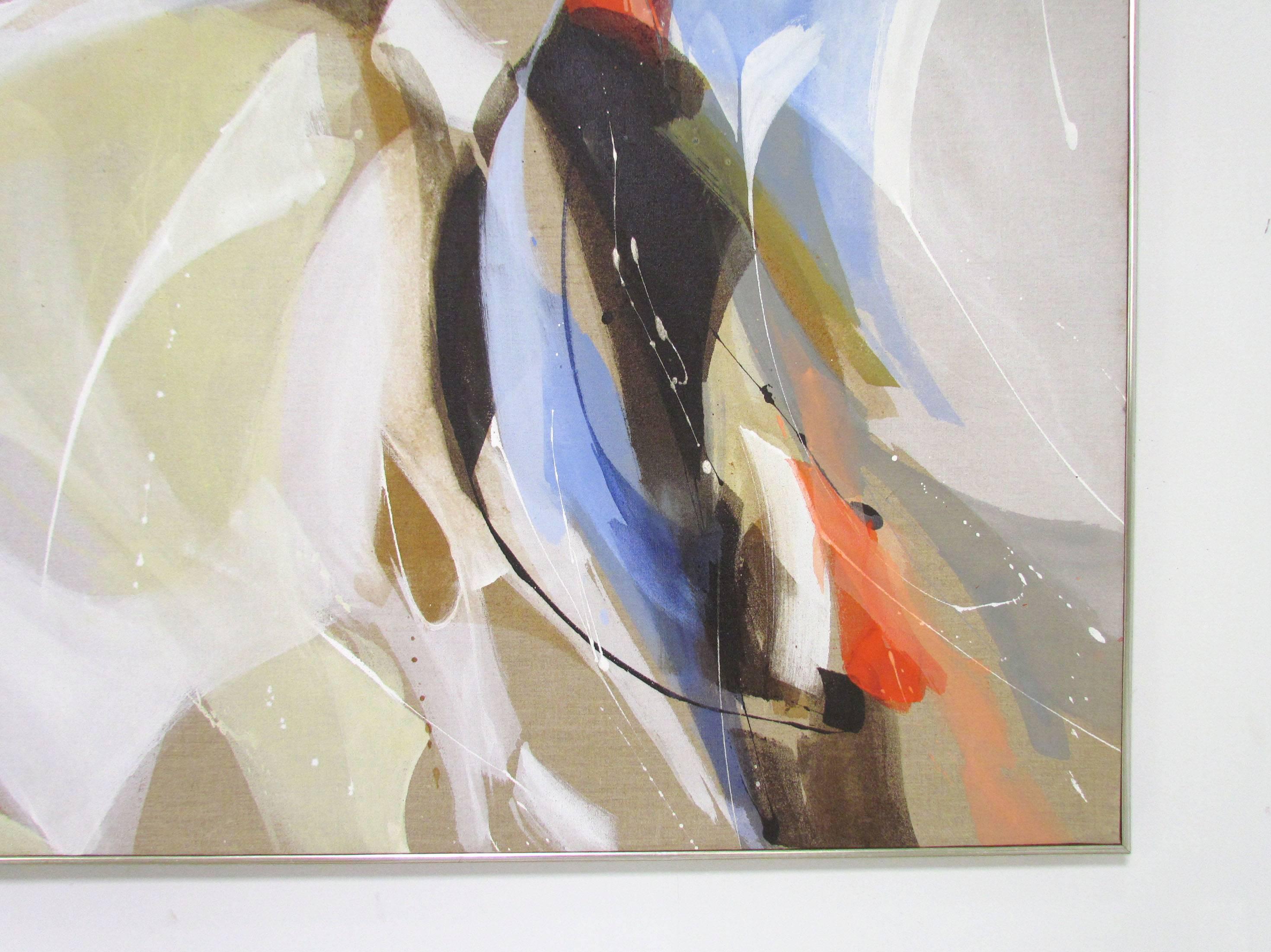 Large Abstract Painting Signed J. Nagel, circa 1970s In Excellent Condition In Peabody, MA