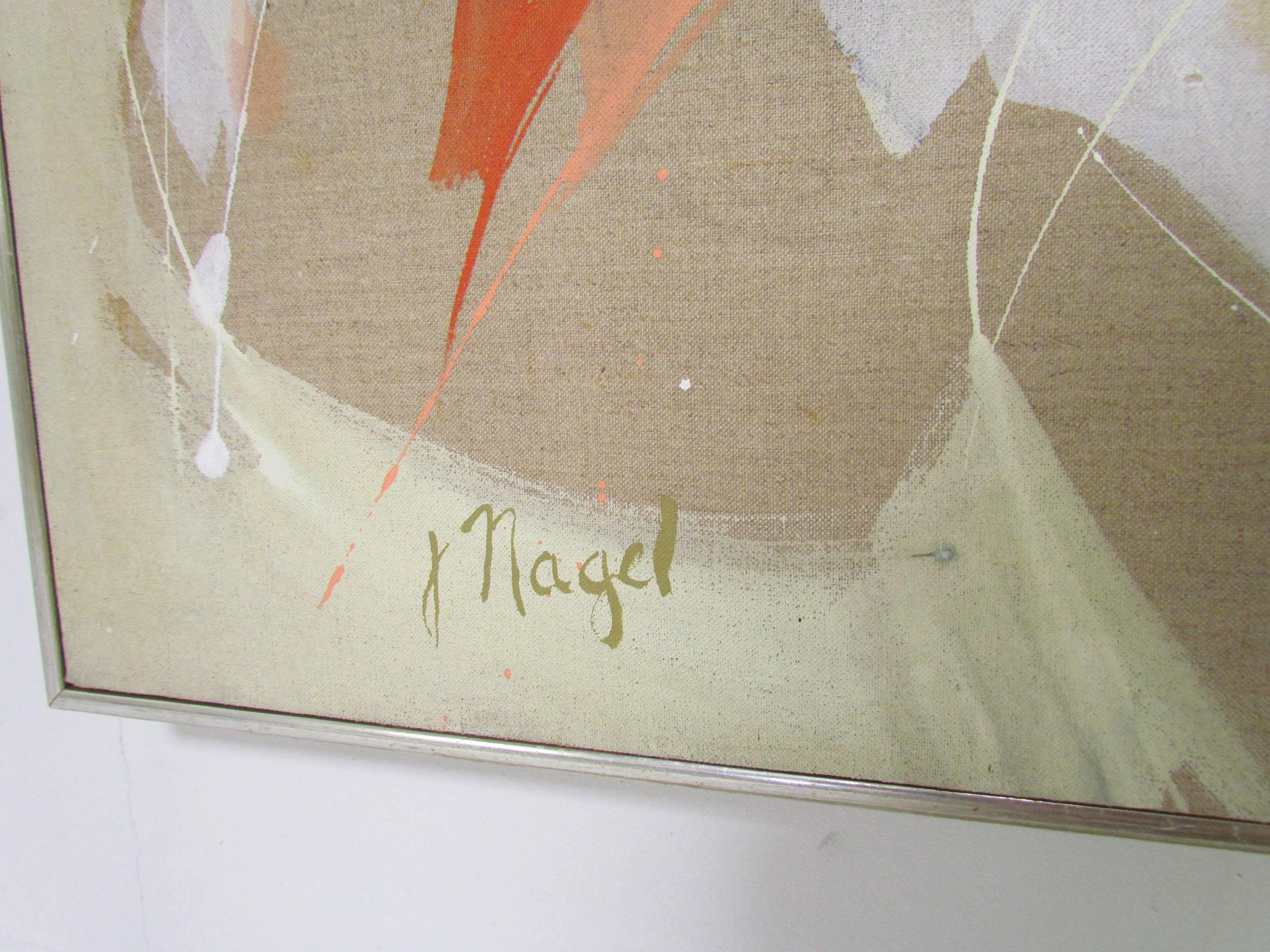 Canvas Large Abstract Painting Signed J. Nagel, circa 1970s