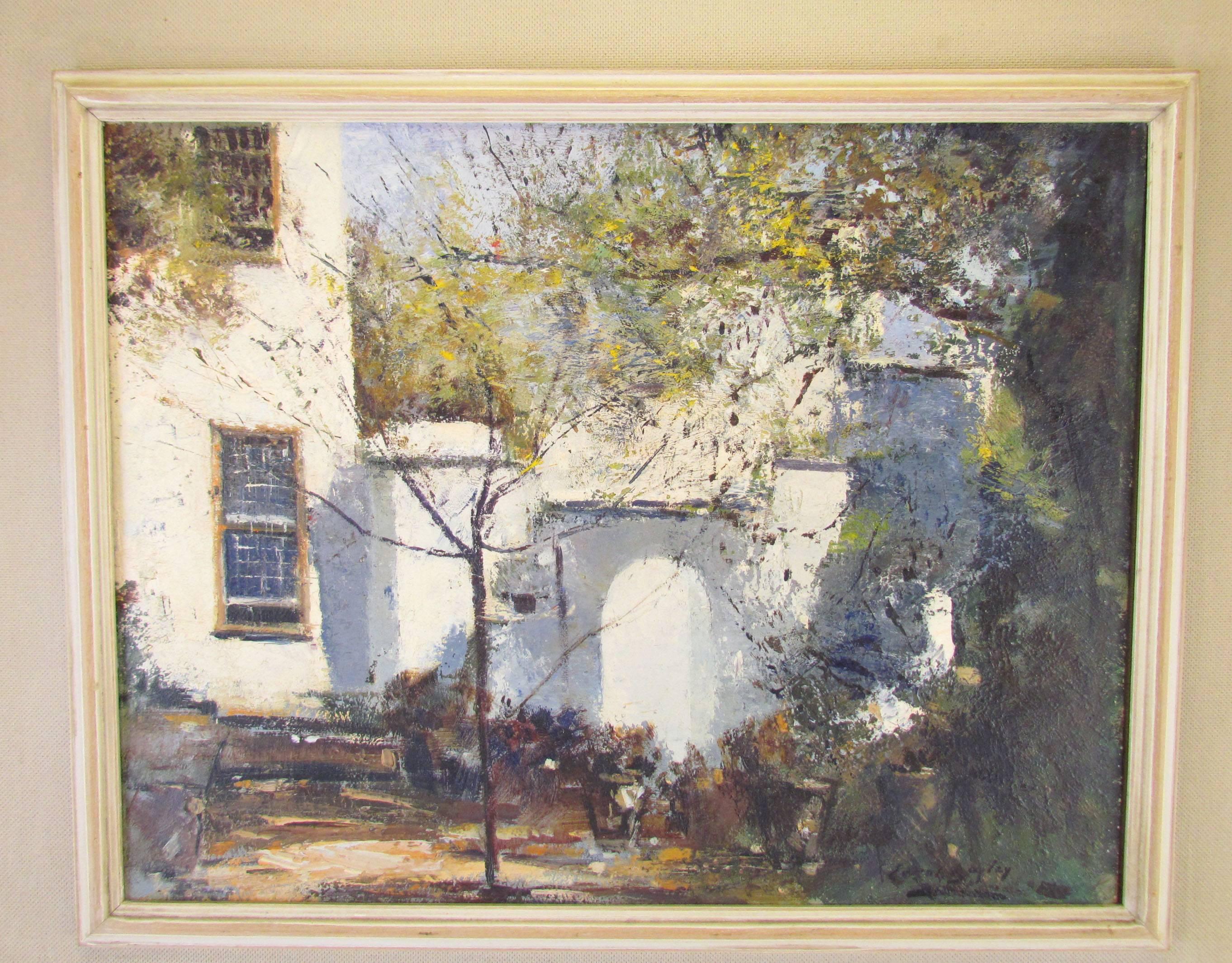 Impressionistic oil painting by important South African artist Errol Stephen Boyley (1918- 2007). In its original period frame.

As framed, this measures 27" x 23"; canvas size is 18" x 14".