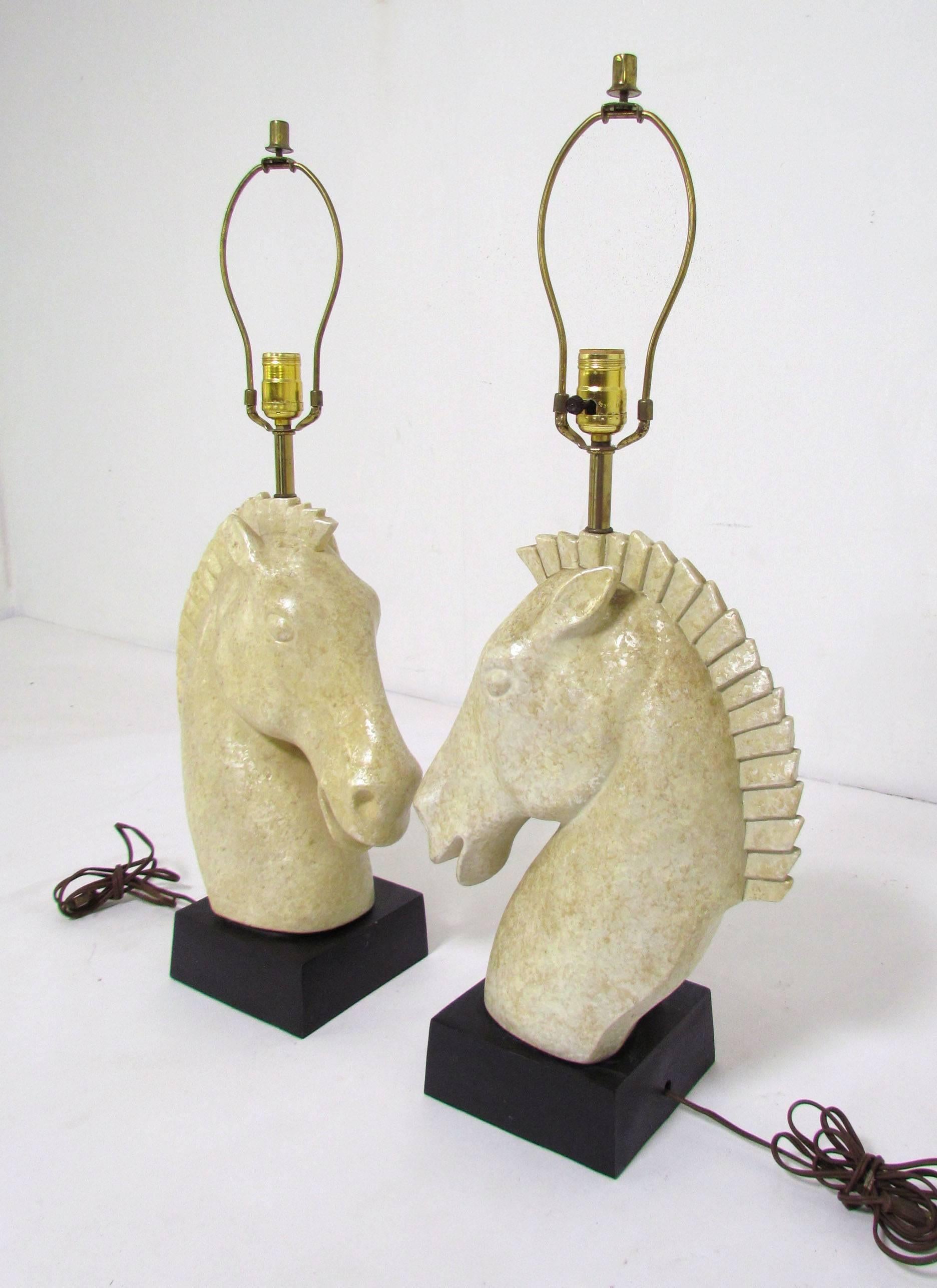 Glazed Pair of Fortune Lamp Co. Horse Head Table Lamps, 1961