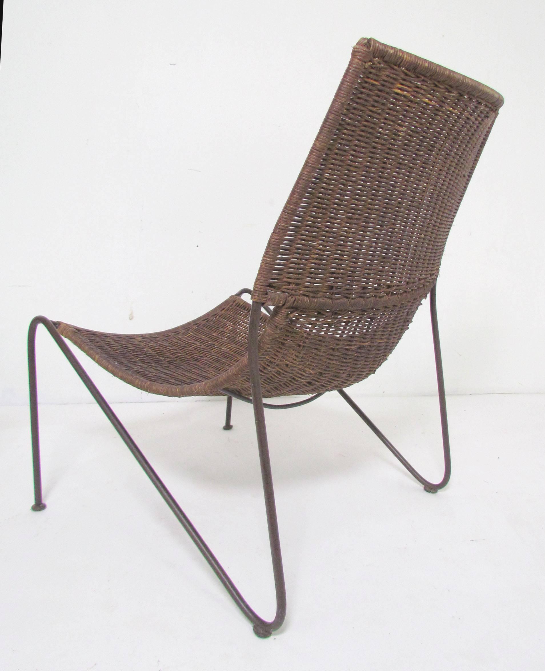 Enameled Pair of Scoop Form Wicker Lounge Chairs in the Manner of Van Keppel and Green