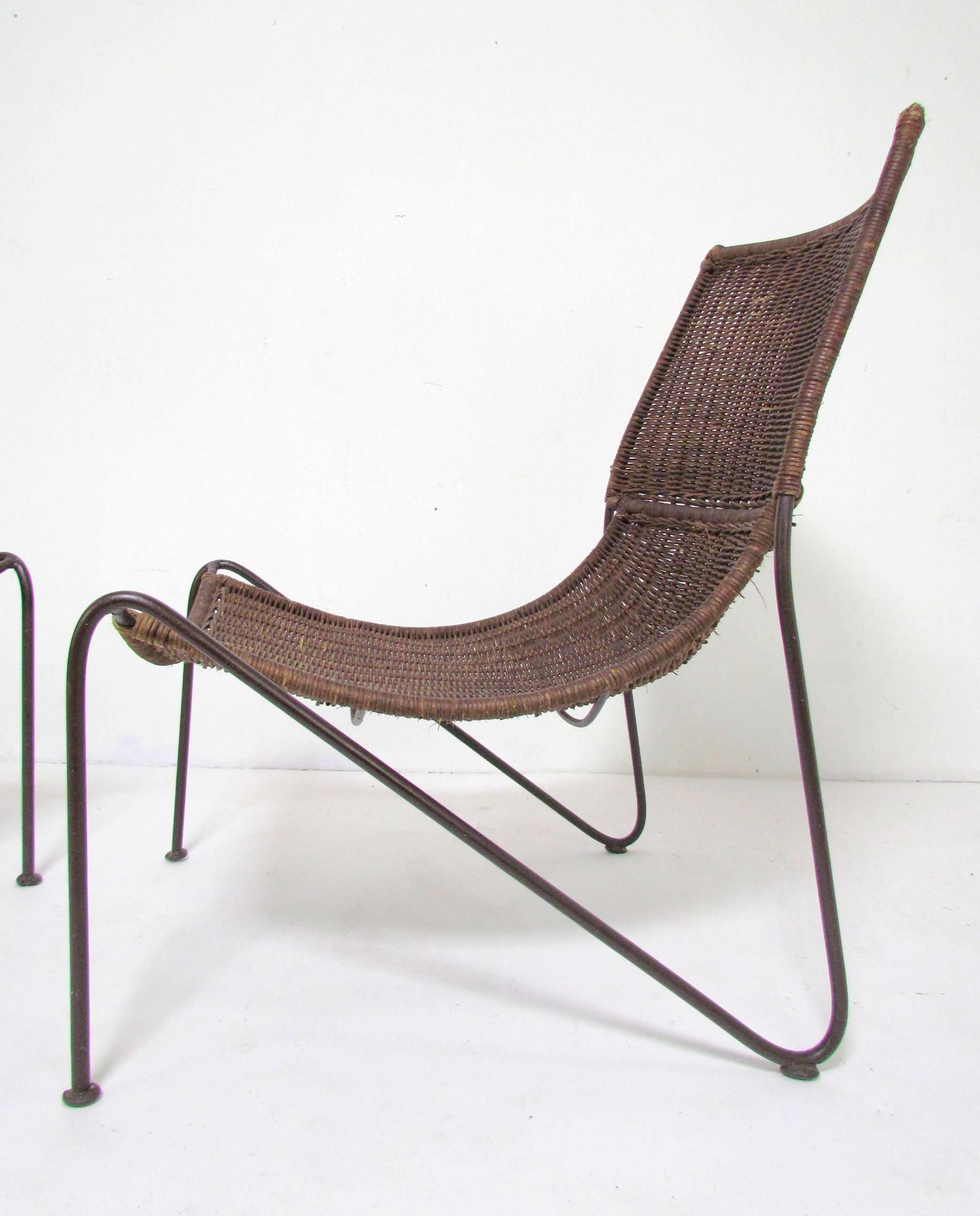 Mid-Century Modern Pair of Scoop Form Wicker Lounge Chairs in the Manner of Van Keppel and Green