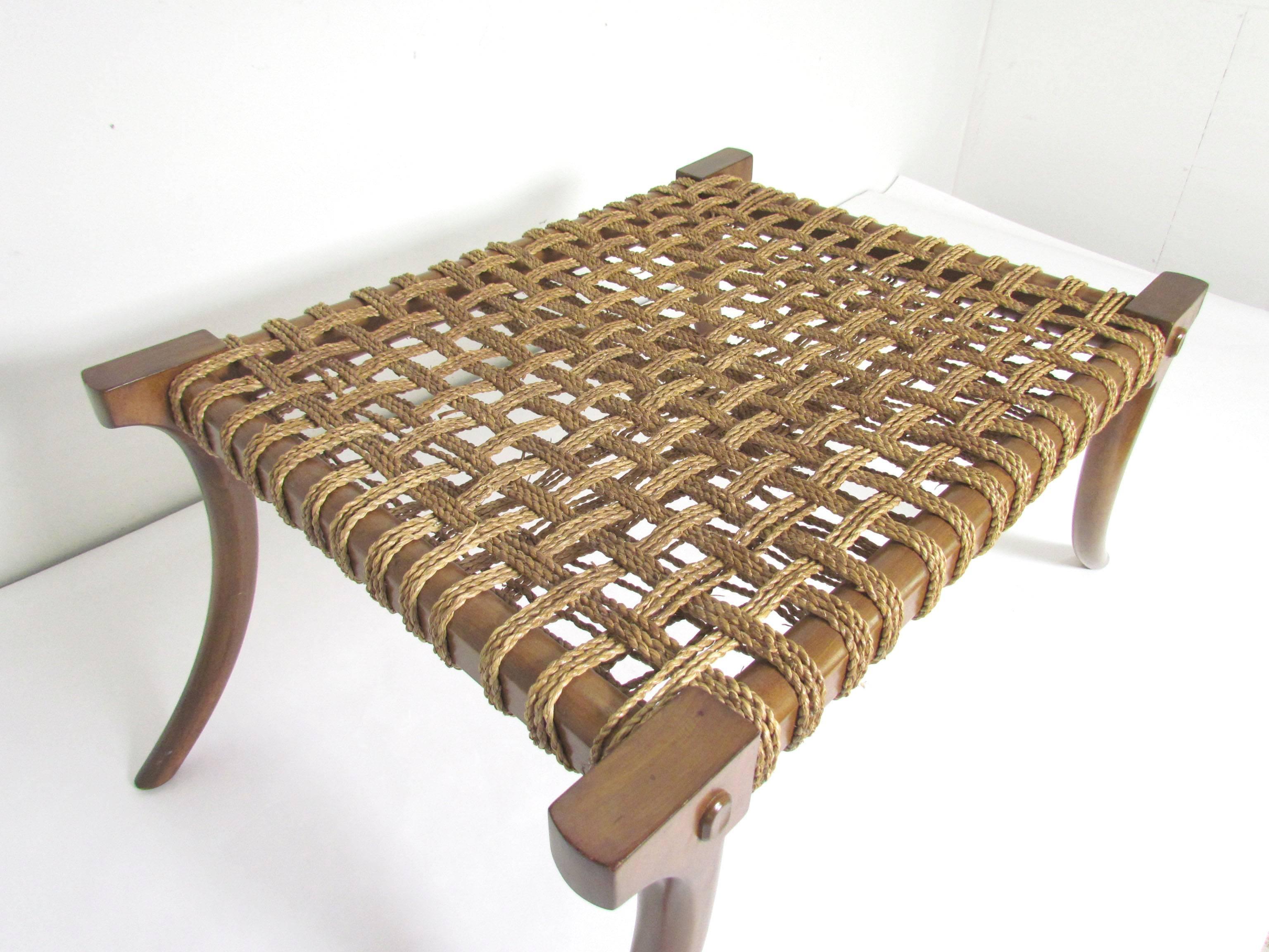 Mid-Century Modern Klismos Bench or Coffee Table with Rope Seat, circa 1960s