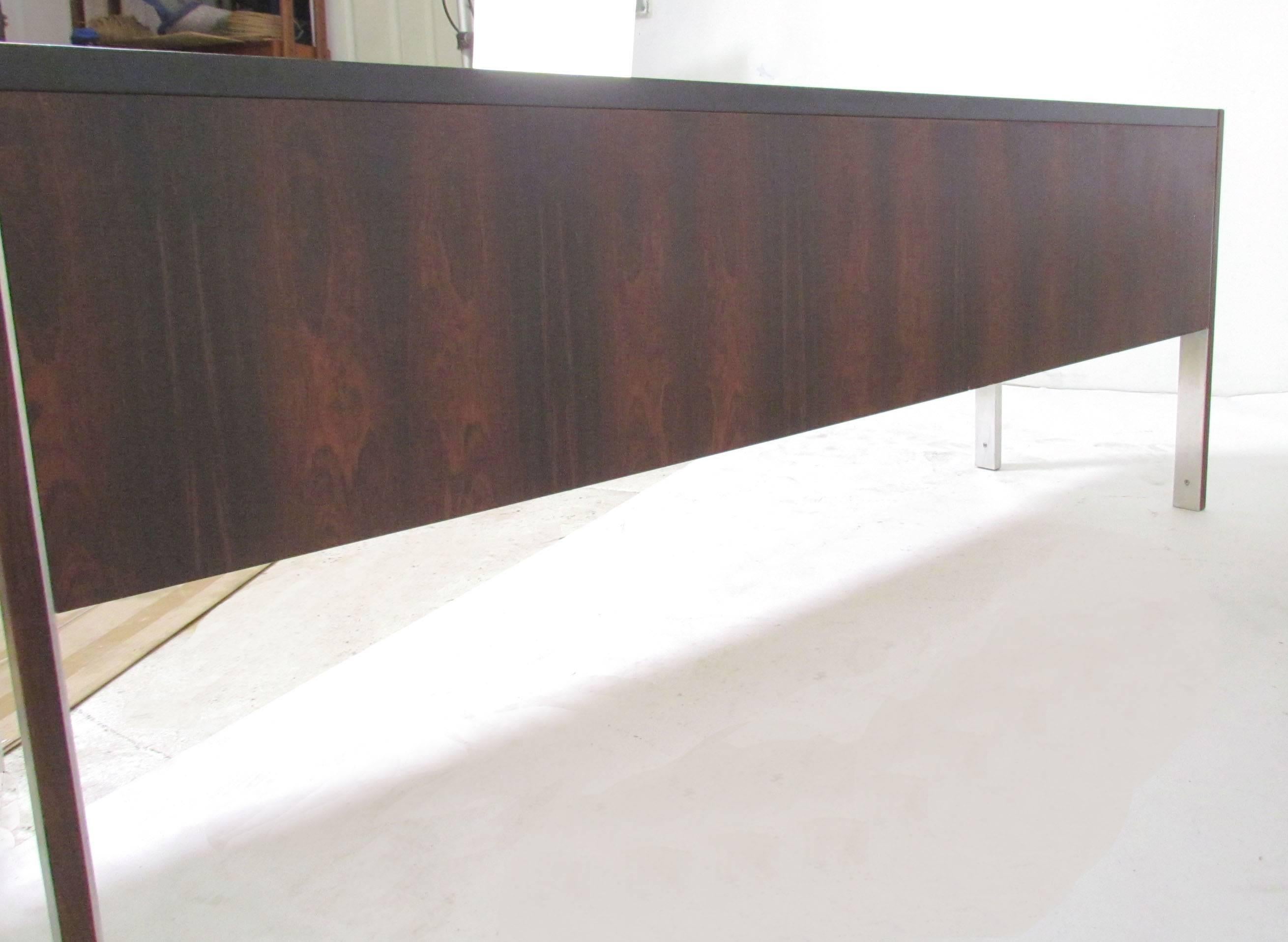 Aluminum Rosewood Credenza with Leather Top by Herman Miller for Biltrite, circa 1970s