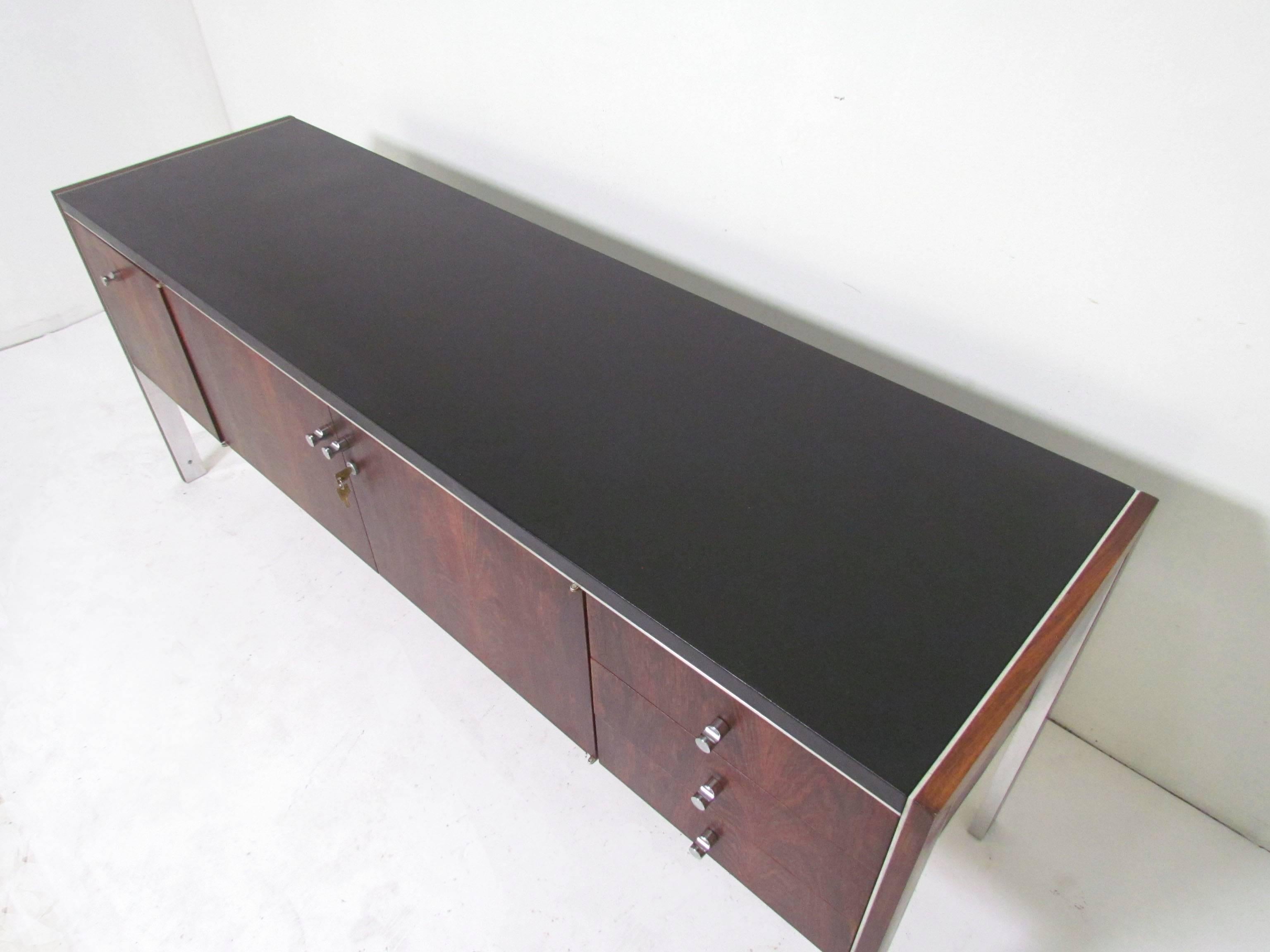 Mid-Century Modern Rosewood Credenza with Leather Top by Herman Miller for Biltrite, circa 1970s
