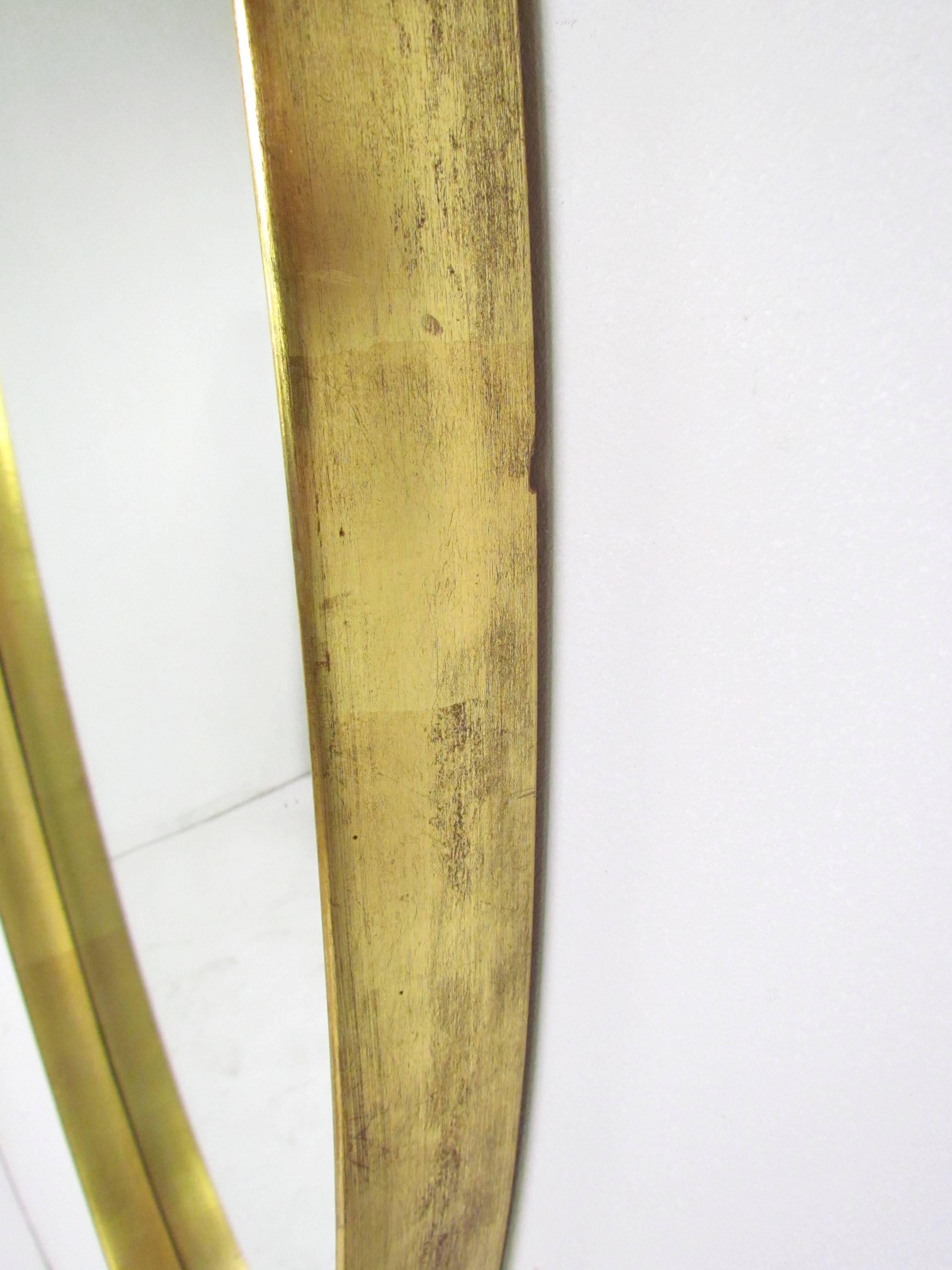 Hollywood Regency Gold Leaf Oval Wall Mirror Signed La Barge 1