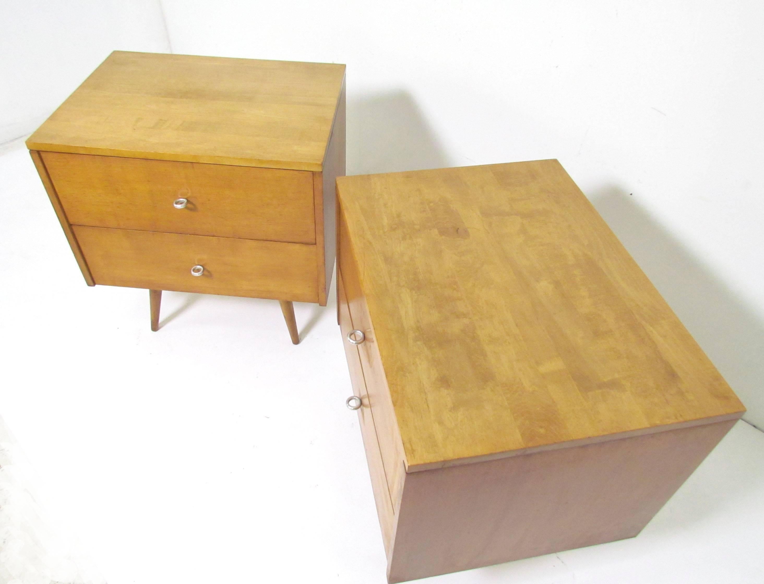 Metal Pair of Paul McCobb Planner Group Nightstands or Two-Drawer Cabinets, circa 1950