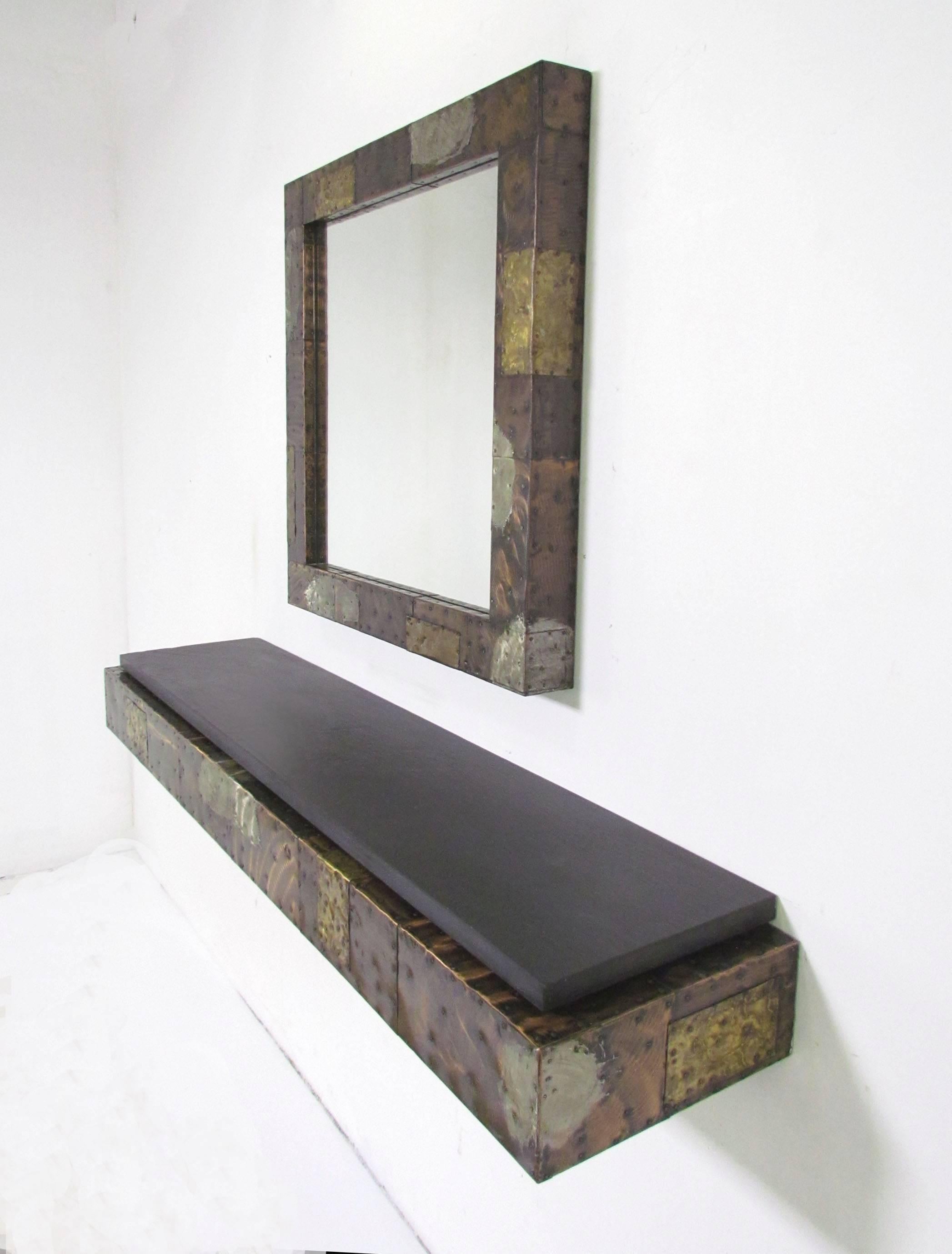 Mid-Century Modern Paul Evans Patchwork Wall-Mounted Mirror and Console