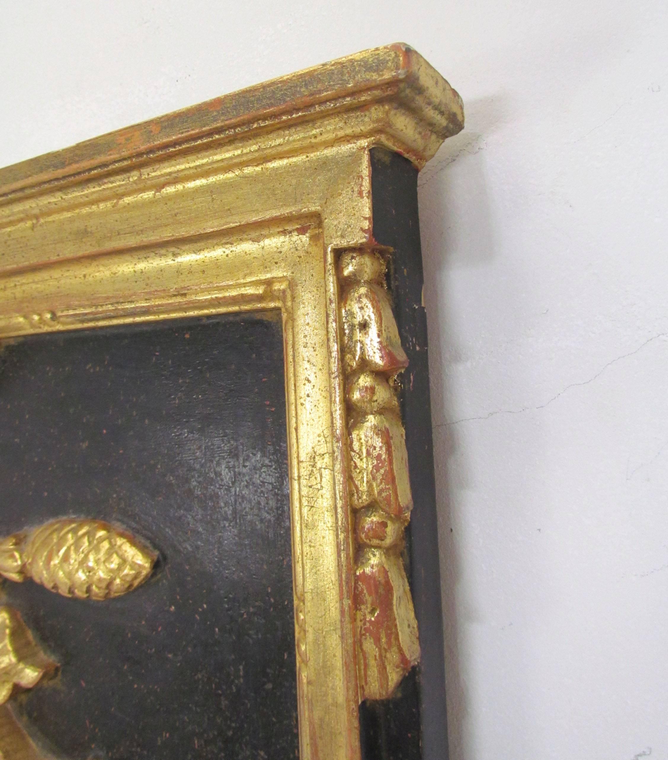Late 20th Century Italian Neoclassical Style Giltwood and Black Wall Mirror, circa 1970s