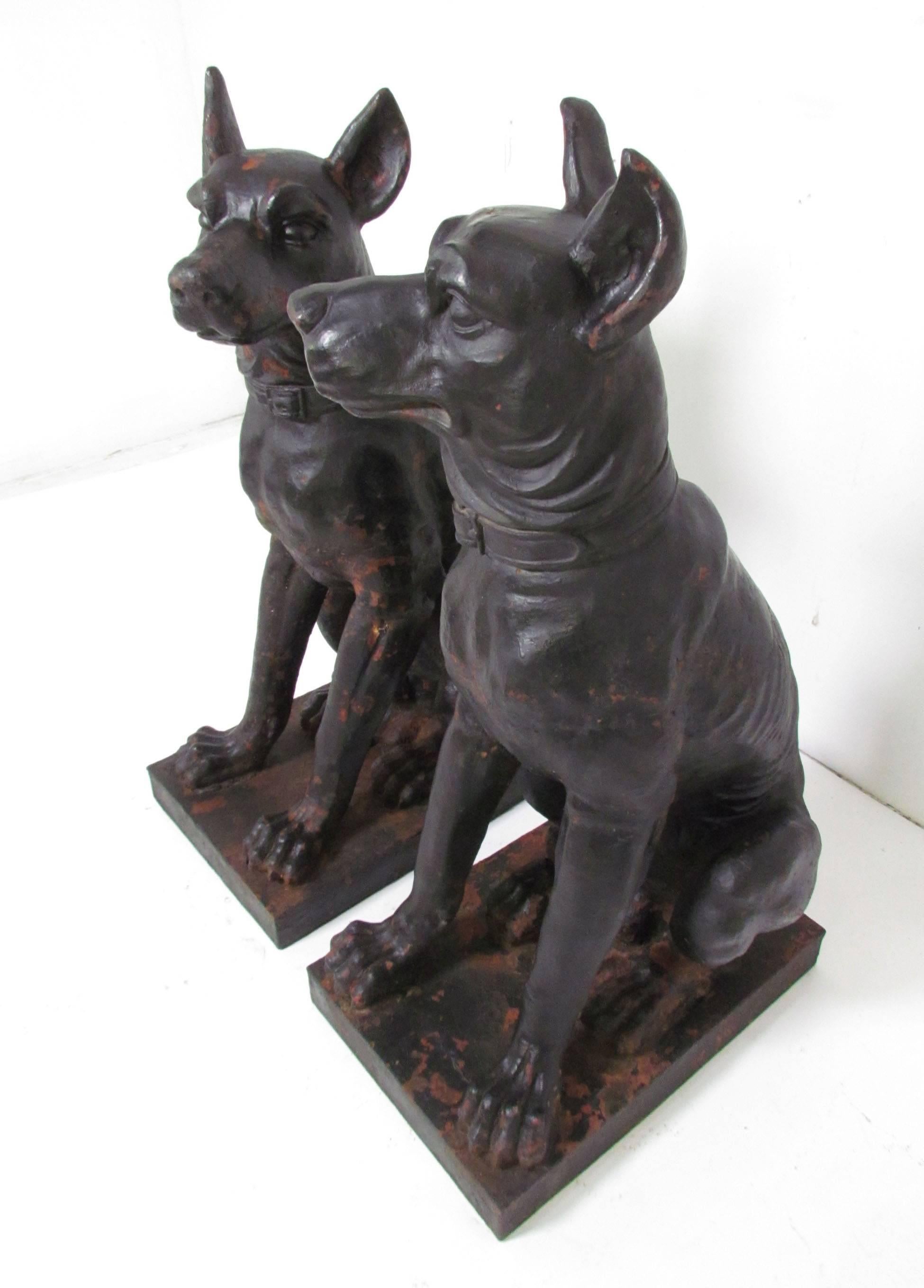 Napoleon Pair of Lifesize Antique 19th Century French Cast Iron Guard Dogs