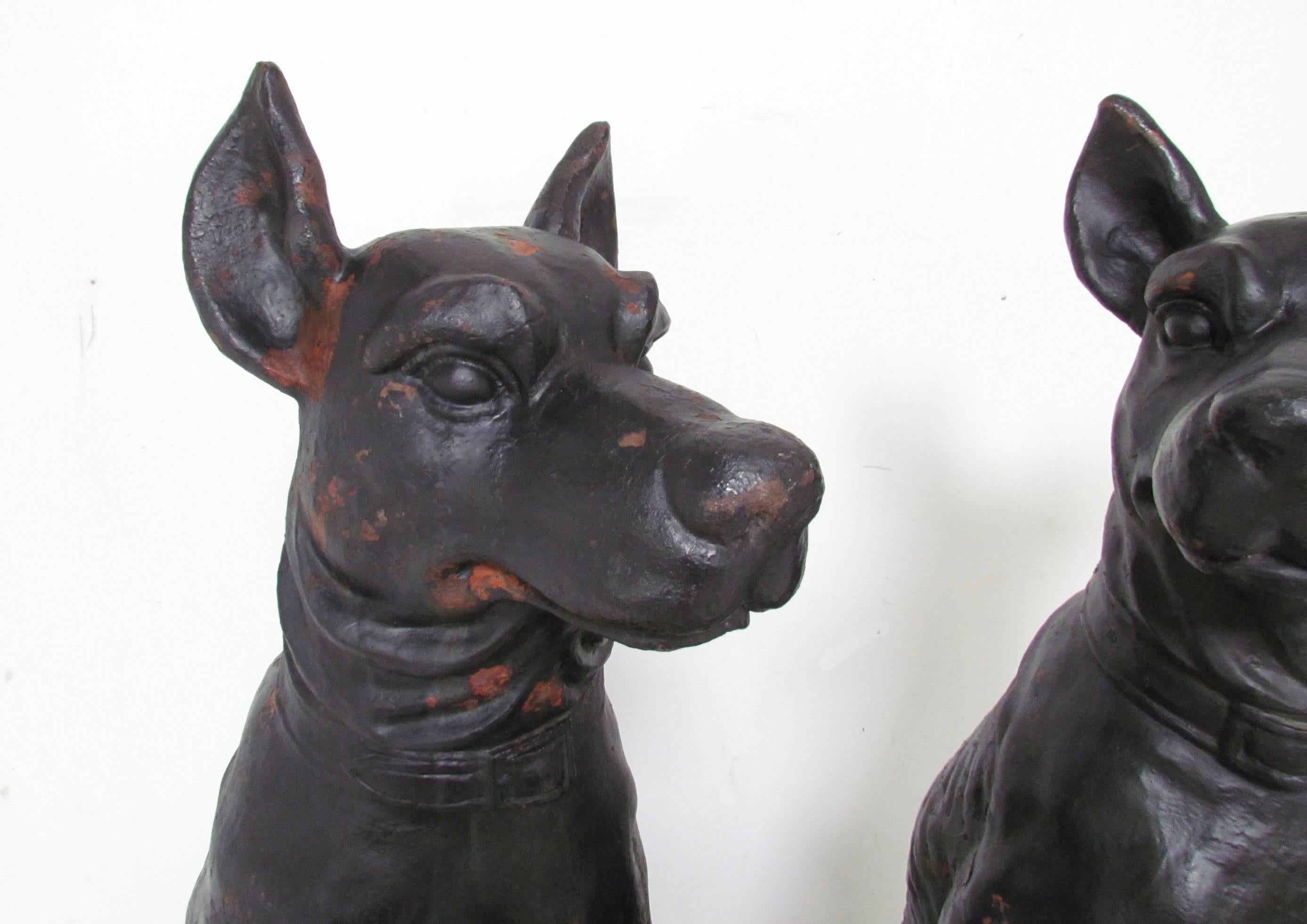 Pair of Lifesize Antique 19th Century French Cast Iron Guard Dogs 1
