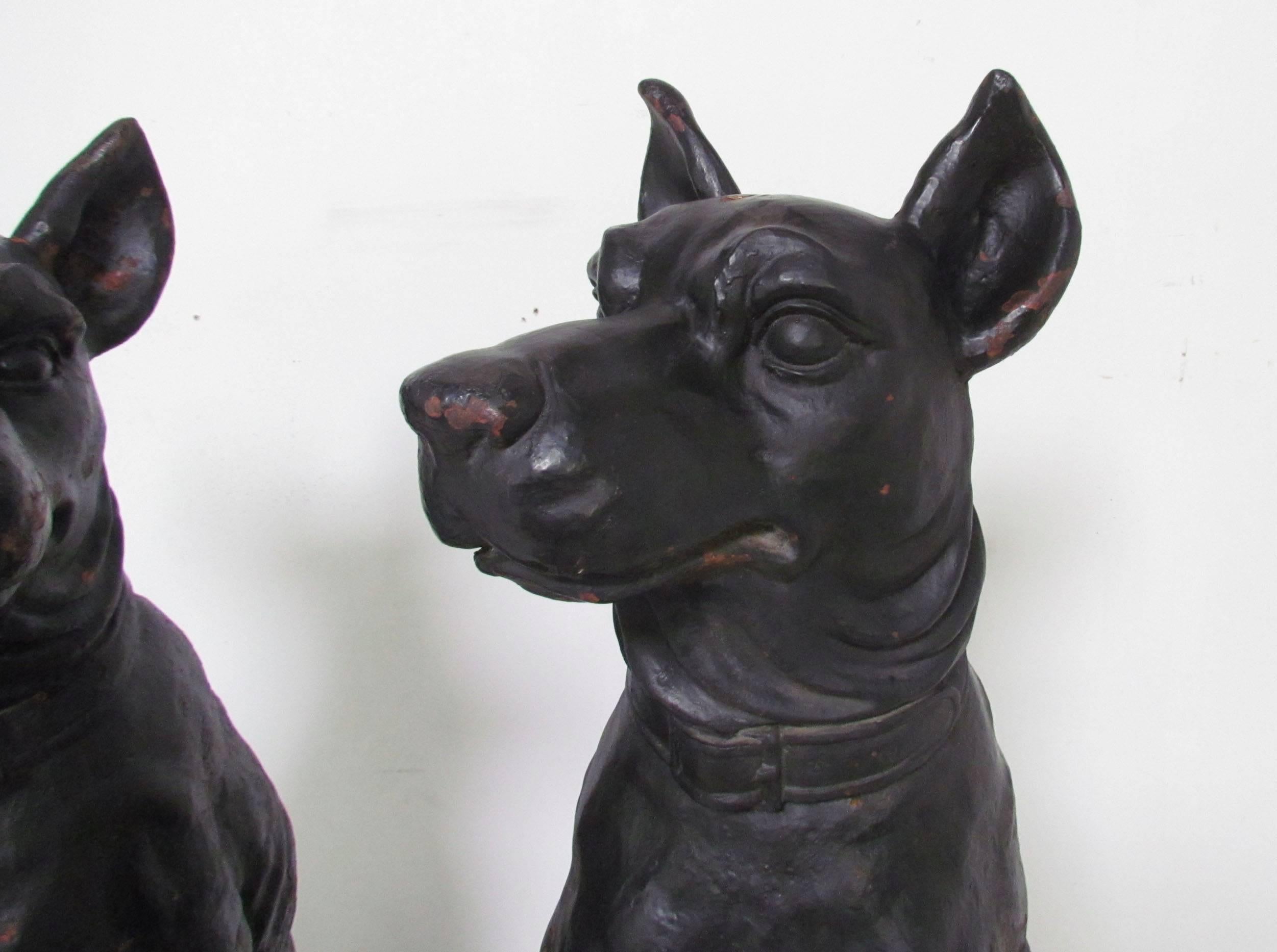 Pair of Lifesize Antique 19th Century French Cast Iron Guard Dogs 3