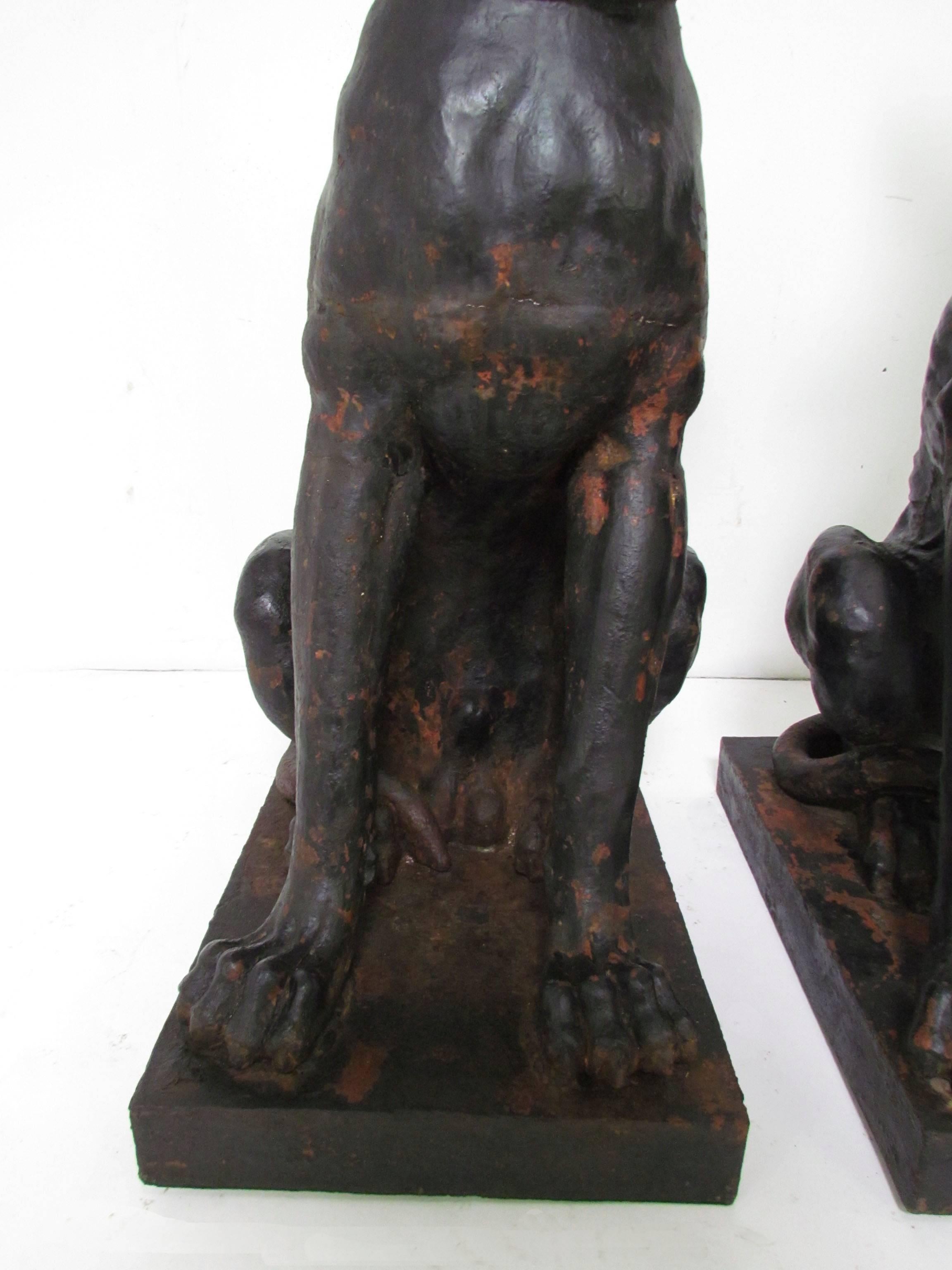 Pair of Lifesize Antique 19th Century French Cast Iron Guard Dogs 2