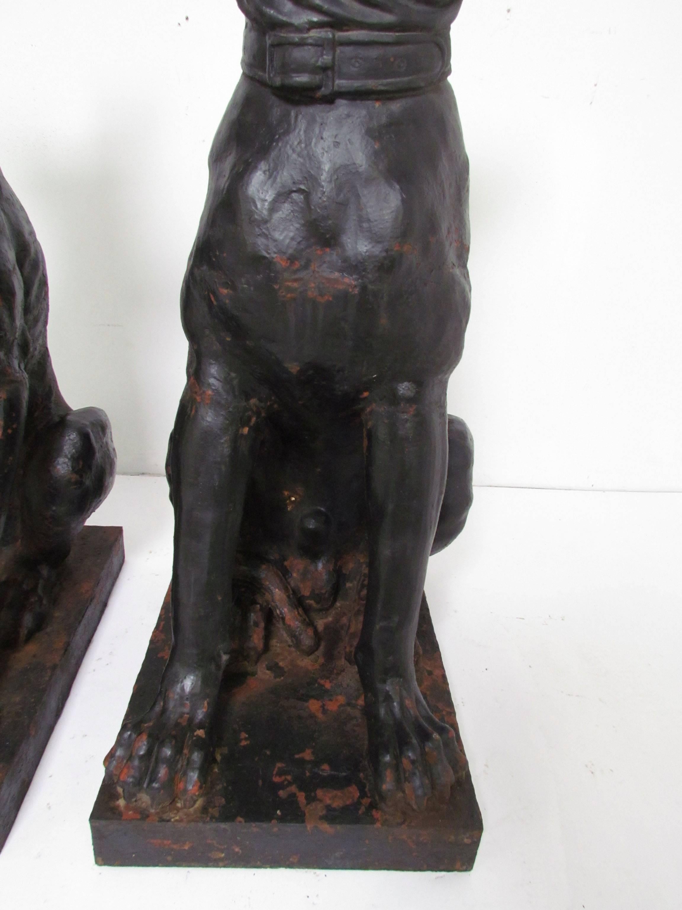Pair of Lifesize Antique 19th Century French Cast Iron Guard Dogs 4