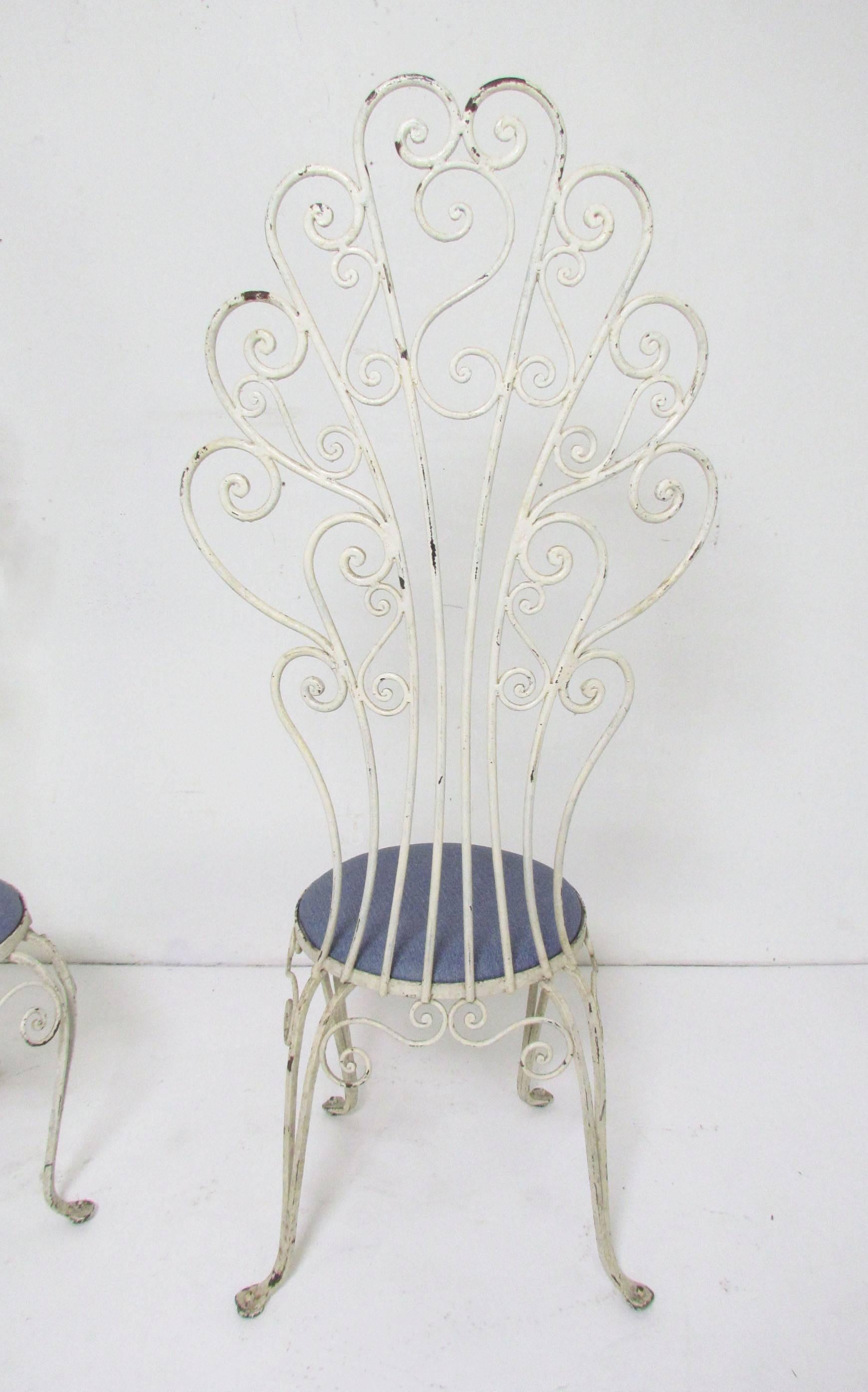 Mid-20th Century Pair of High Back Peacock Wrought Iron Patio Chairs, circa 1960s