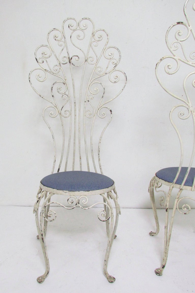 Pair Of High Back Peacock Wrought Iron Patio Chairs Circa 1960s For Pair Of High Back Peacock Fan Patio Chairs Circa 1960s With Original Paint