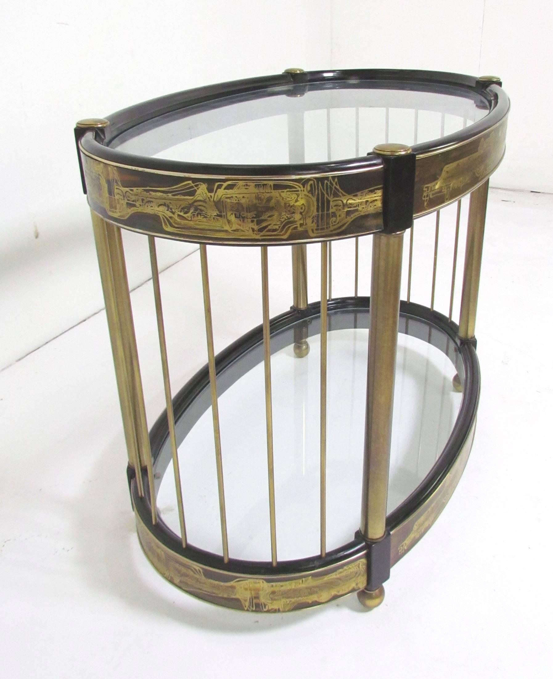 Bernhard Rohne for Mastercraft Acid Etched Brass Side Table, circa 1970s In Good Condition In Peabody, MA